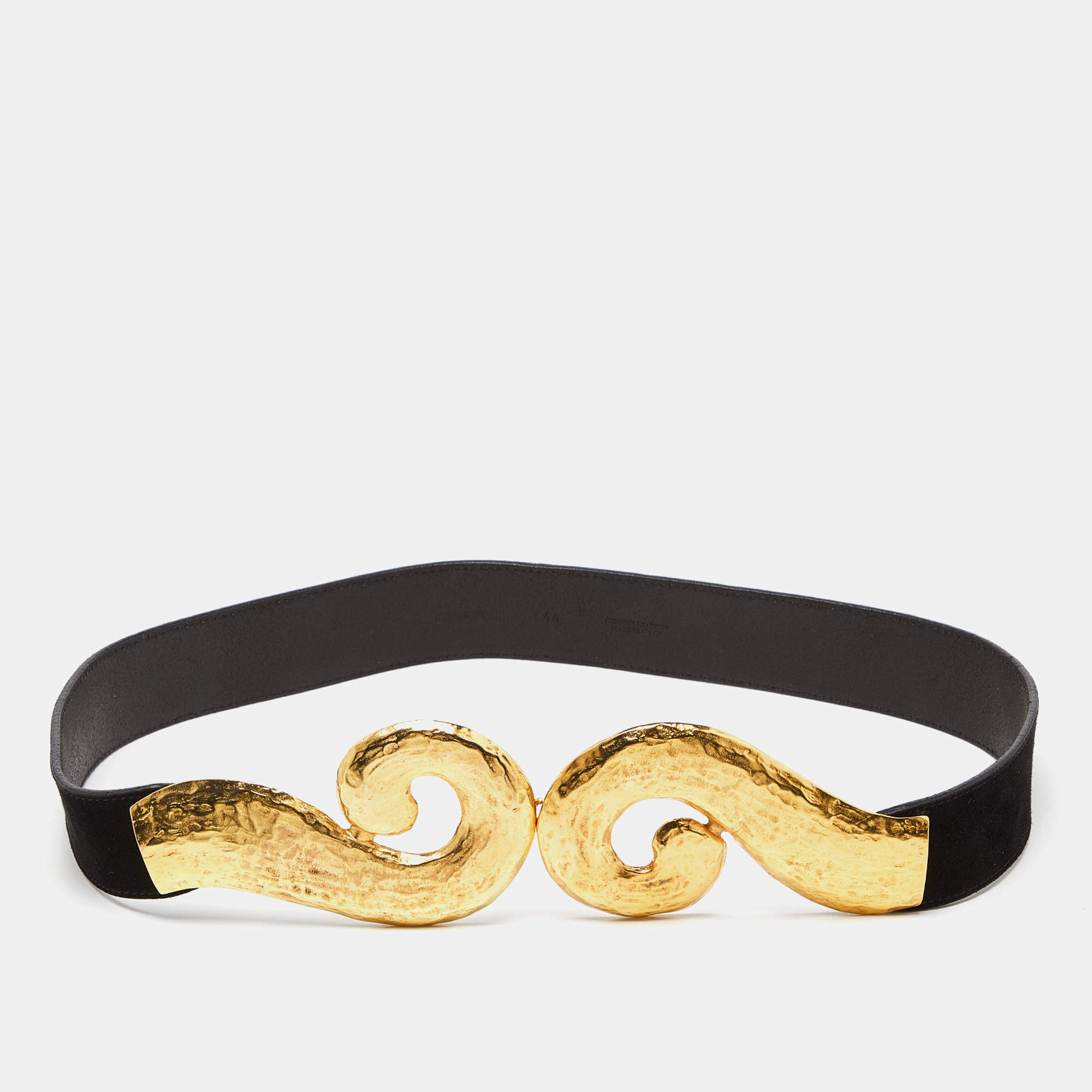 Pre Owned Roberto Cavalli Black Suede Swoop Metal Waist Belt