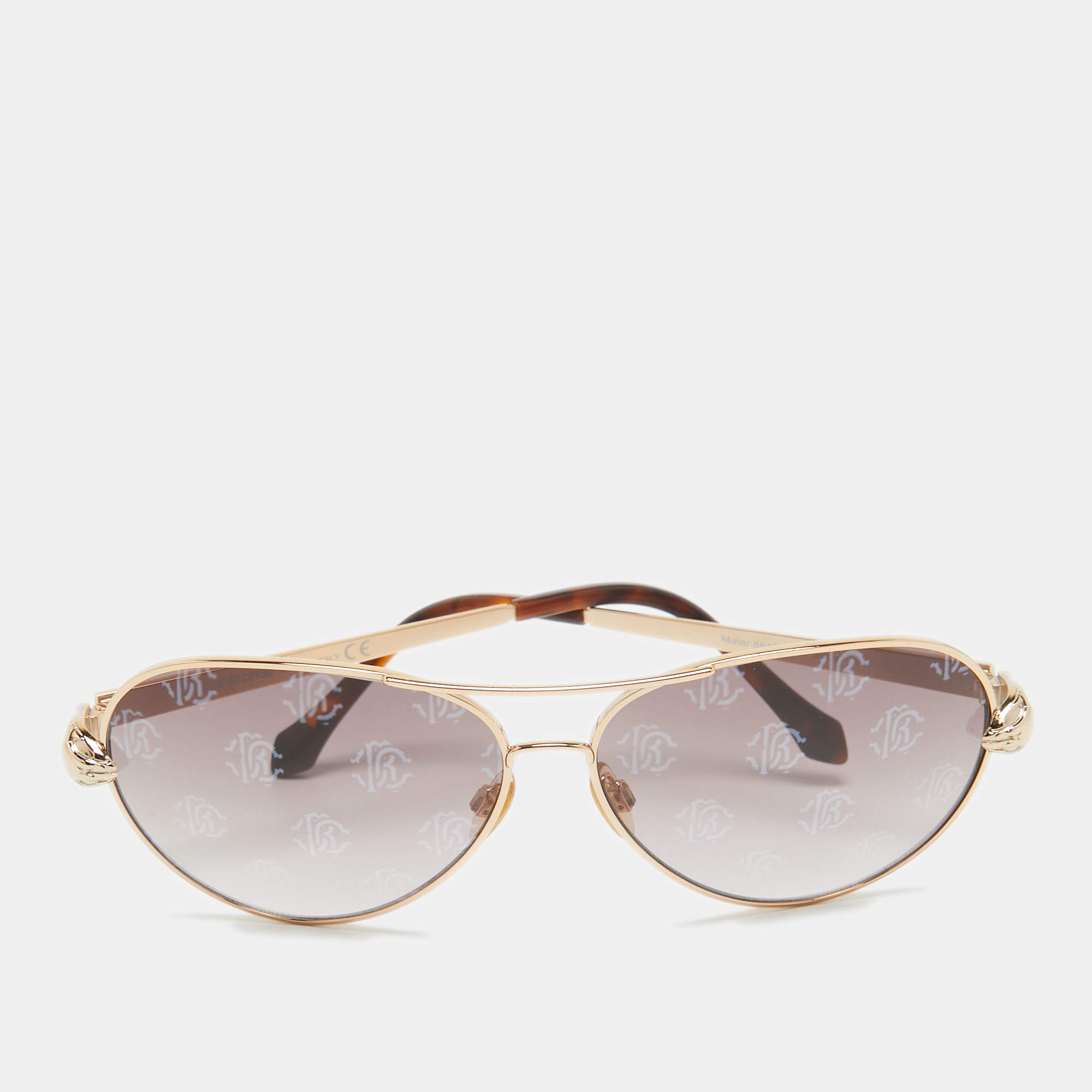 Pre Owned Roberto Cavalli Brown/Gold Gradient Matar 884S Aviator Sunglasses