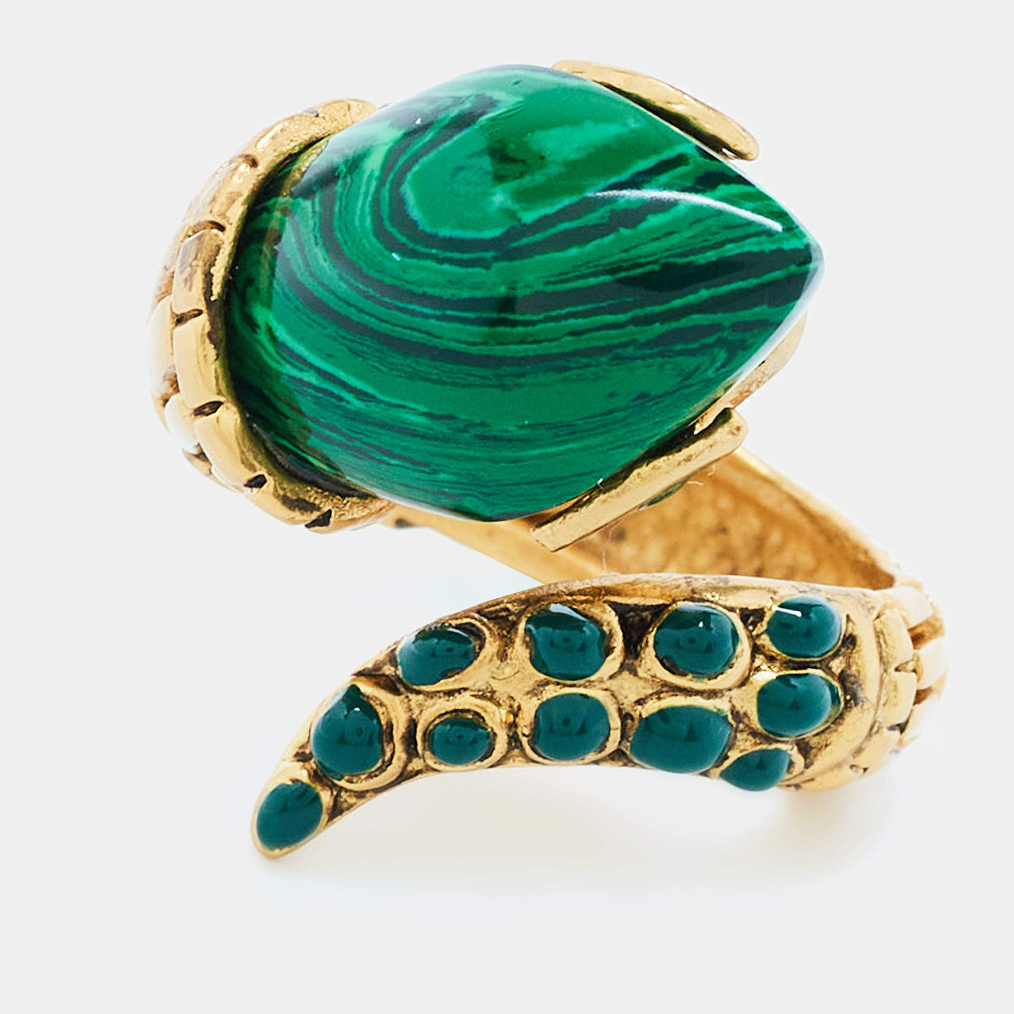 Roberto Cavalli Snake Composite Enamel Gold Tone Ring Size 54