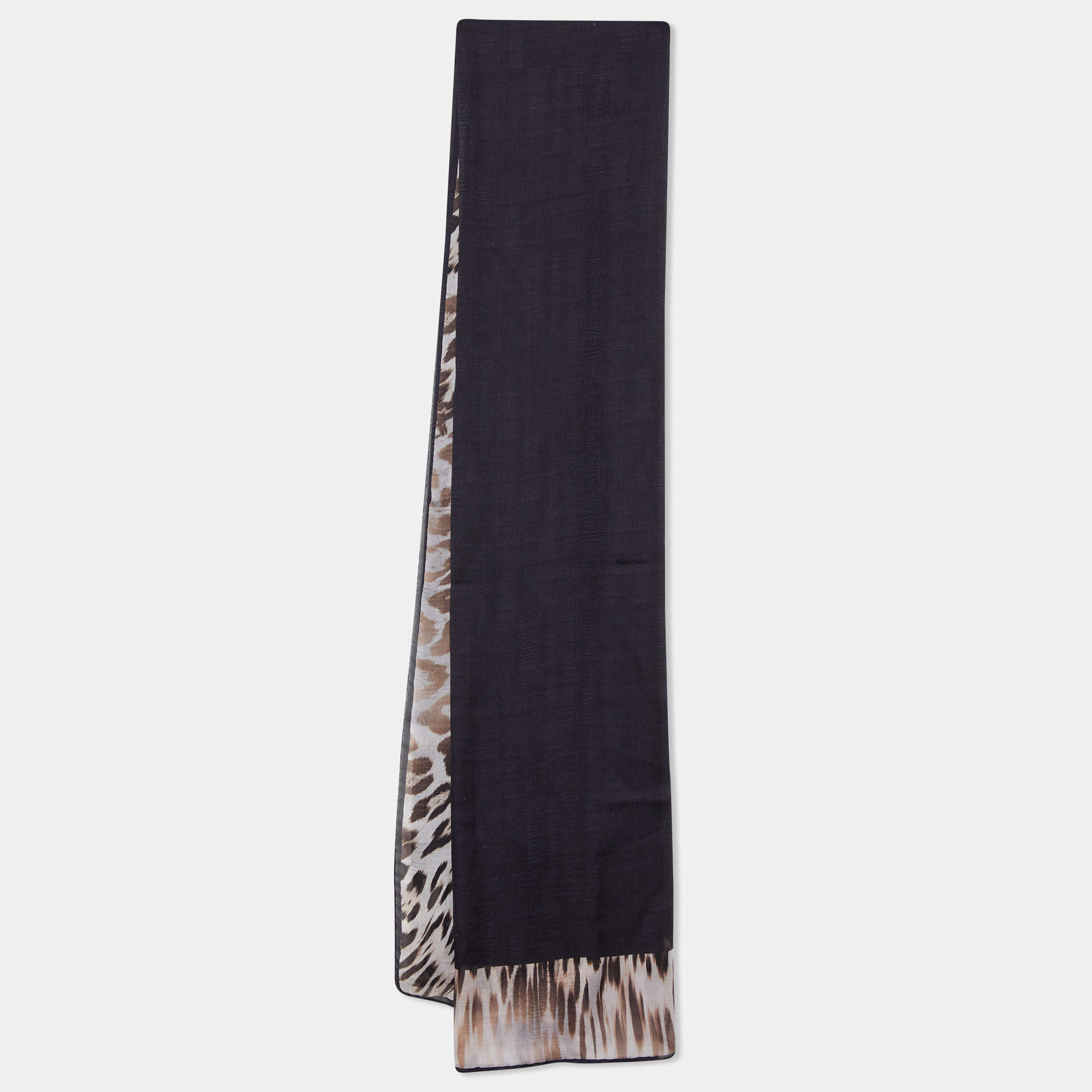 Pre Owned Roberto Cavalli Black Animal Print Silk Chiffon Stole