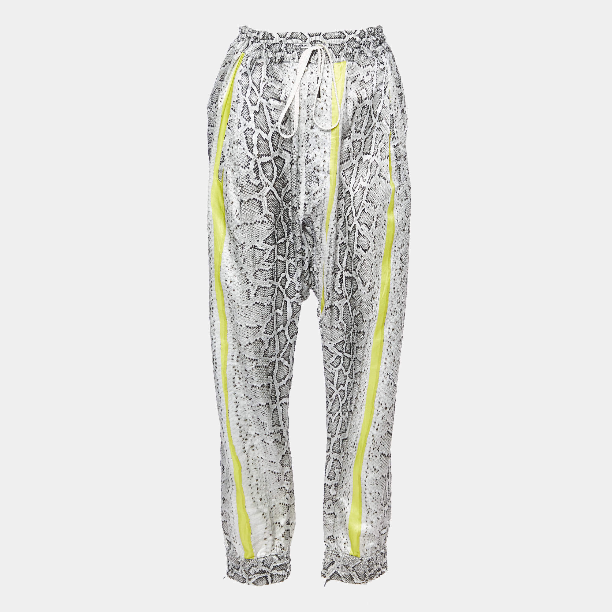 Pre Owned Robert Cavalli Grey Snake Print Silk Blend Loose Pants XL