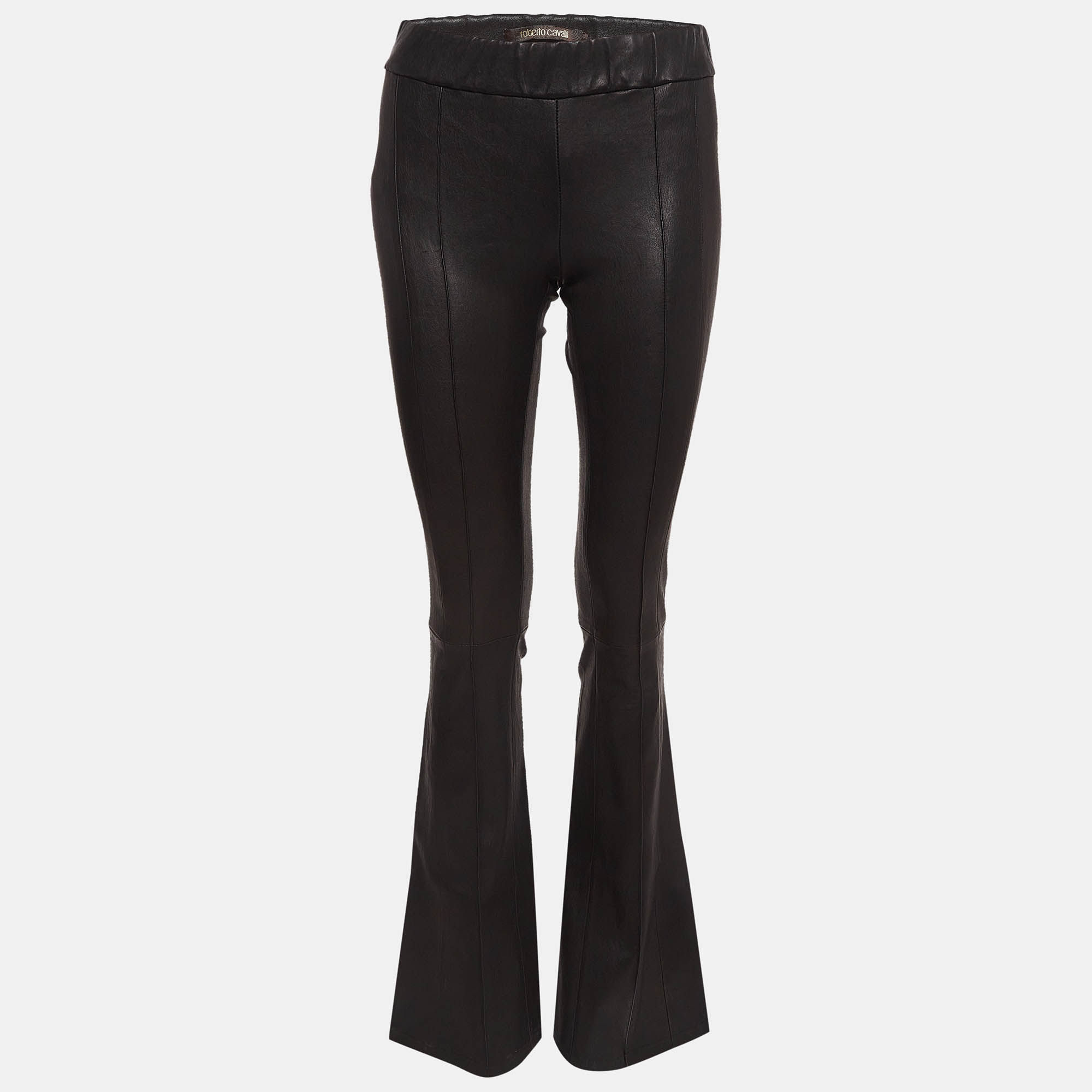 Pre Owned Roberto Cavalli Black Leather Flared Pants S