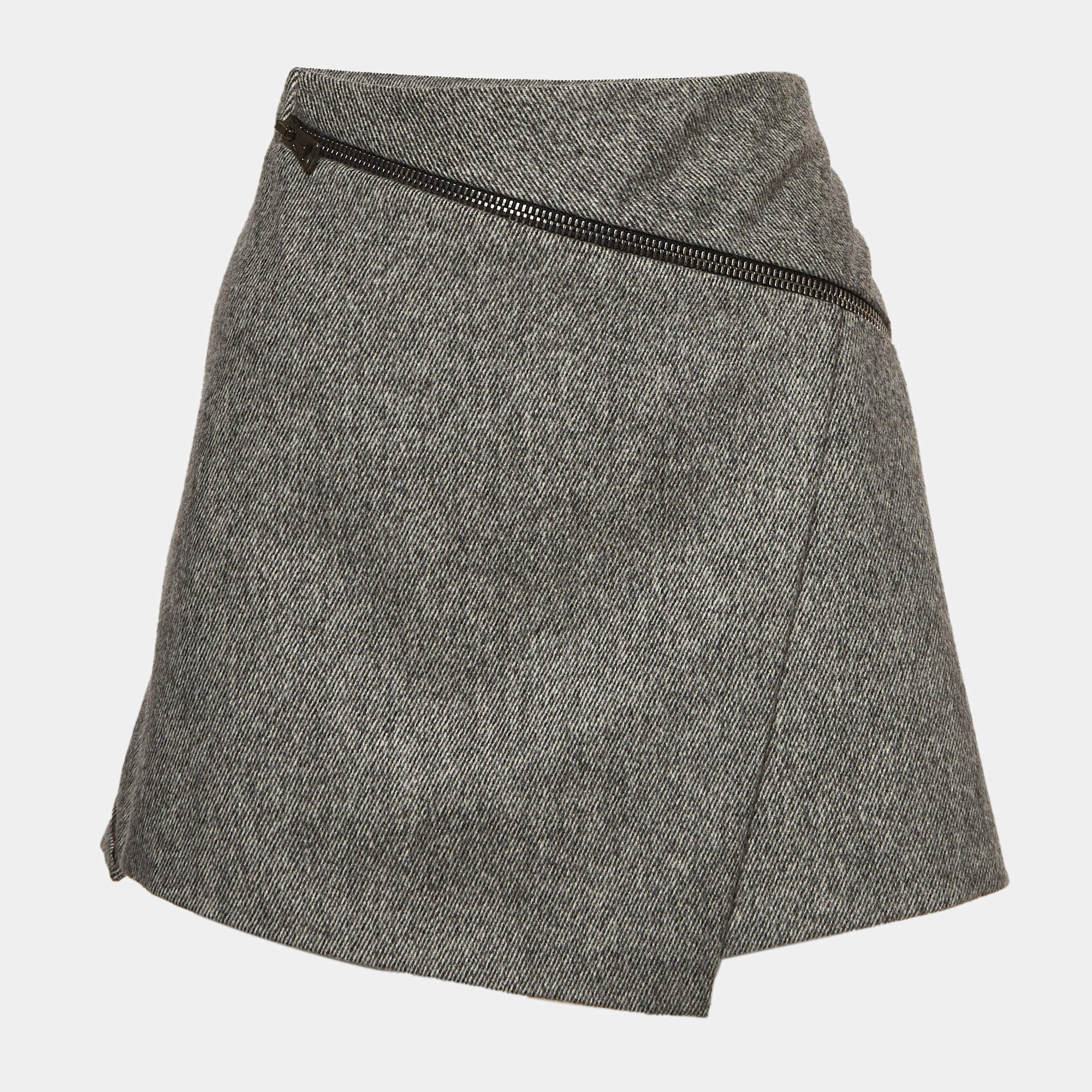 Pre Owned Roberto Cavalli Grey Wool Zip Detail Mini Skirt S