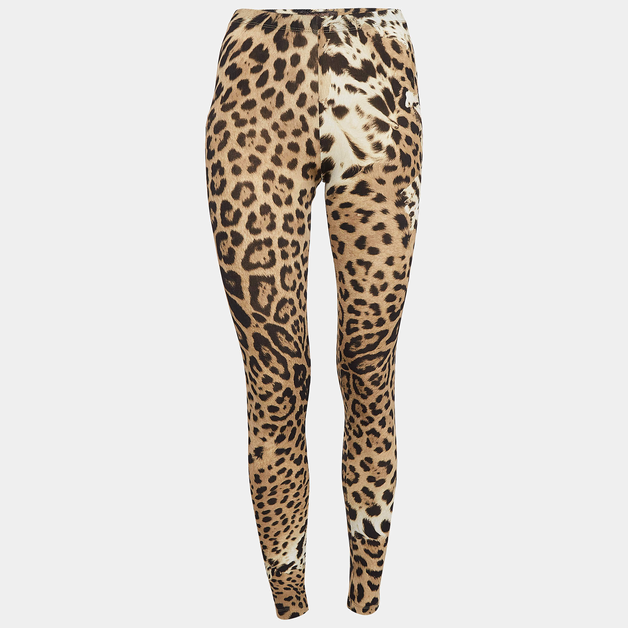 Pre Owned Roberto Cavalli Brown Leopard Print Jersey Legging S