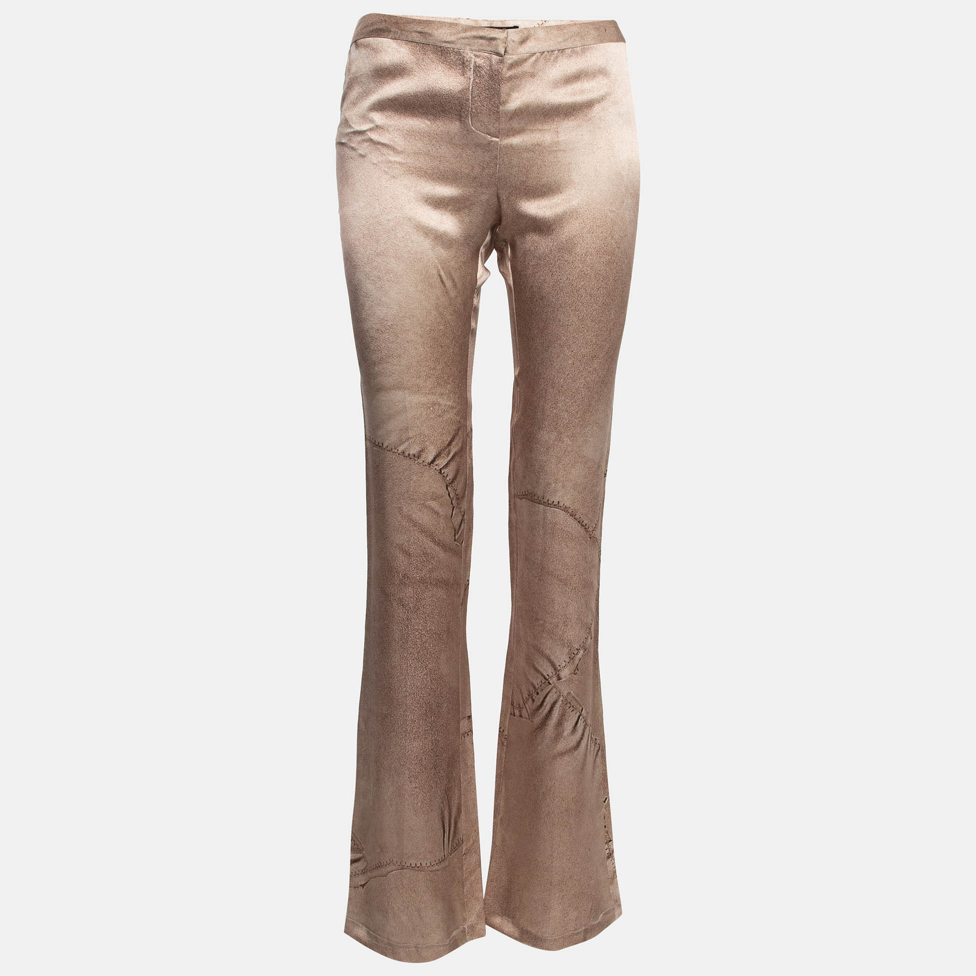 Pre Owned Roberto Cavalli Pink Printed Satin Silk Flared Pants M