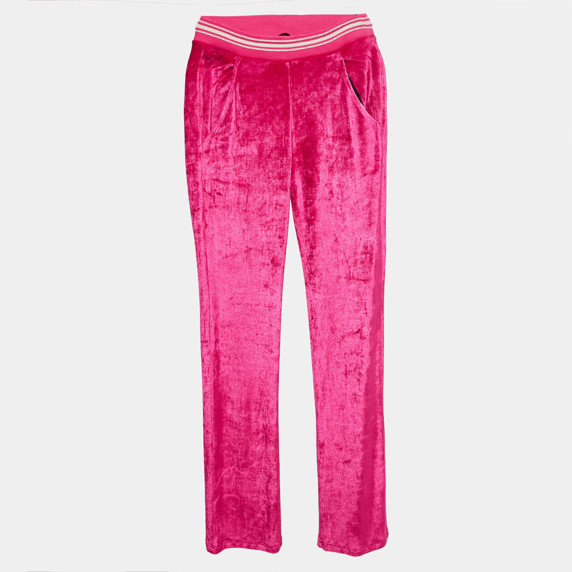 Pre Owned Roberto Cavalli Pink Embroidered Velvet Knit Pants S