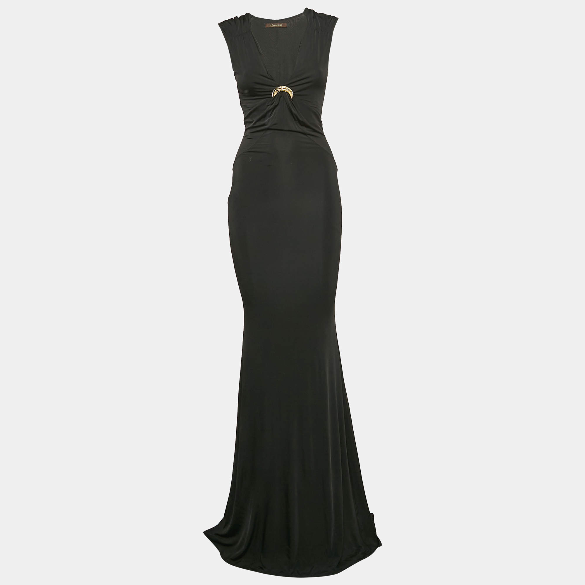 Roberto cavalli ブラック ロングドレス　サイズS NEW ROBERTO CAVALLI BLACK DEEP PLUNGE RACERBACK WRAP MAXI