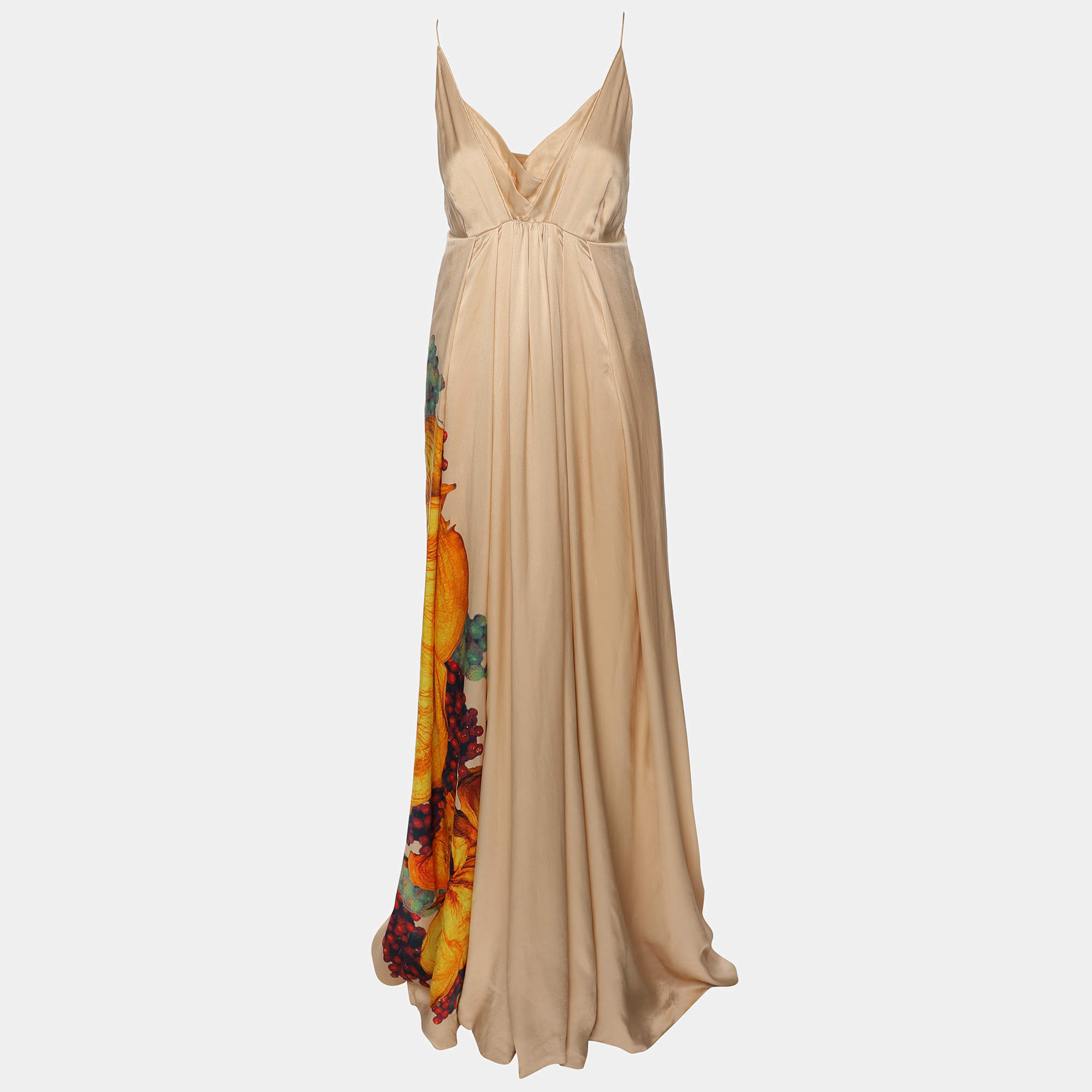 Roberto Cavalli Beige Silk The Art Of Sumptuous Print Maxi