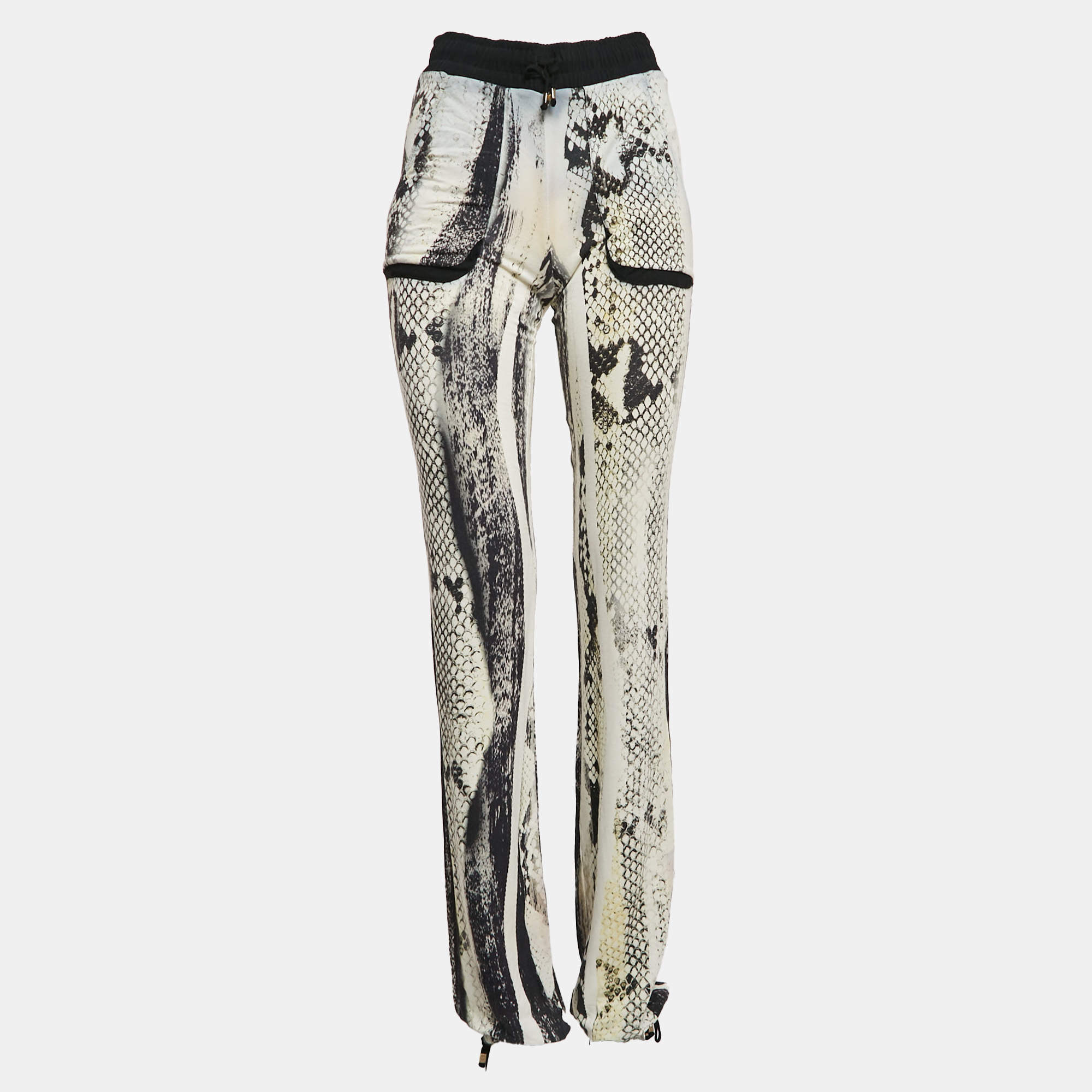 Pre Owned Roberto Cavalli Grey Python Skin Print Jersey Joggers M