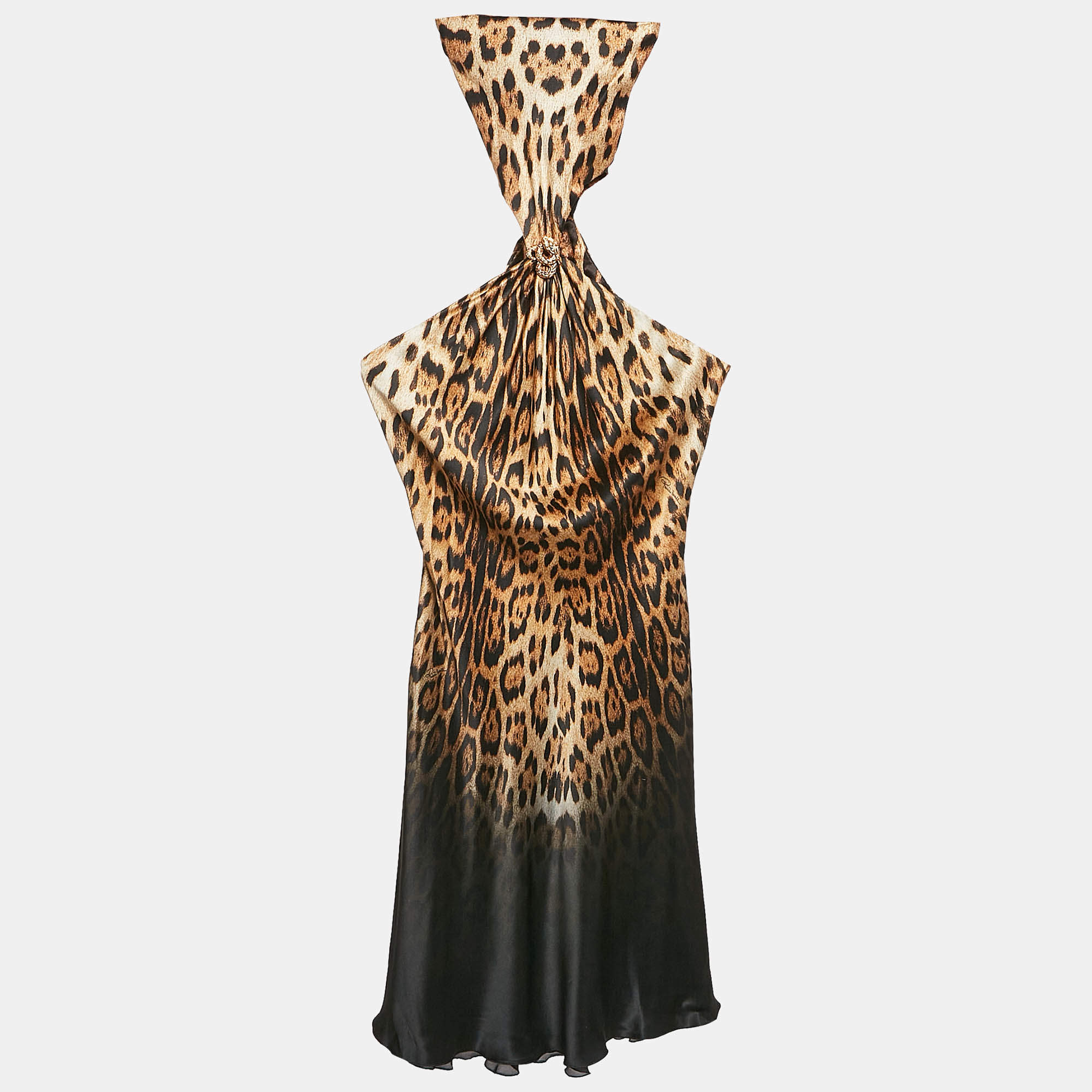 مملوكة مسبقًا Roberto Cavalli Multicolored Animal Print Brooch Detail Short Dress S