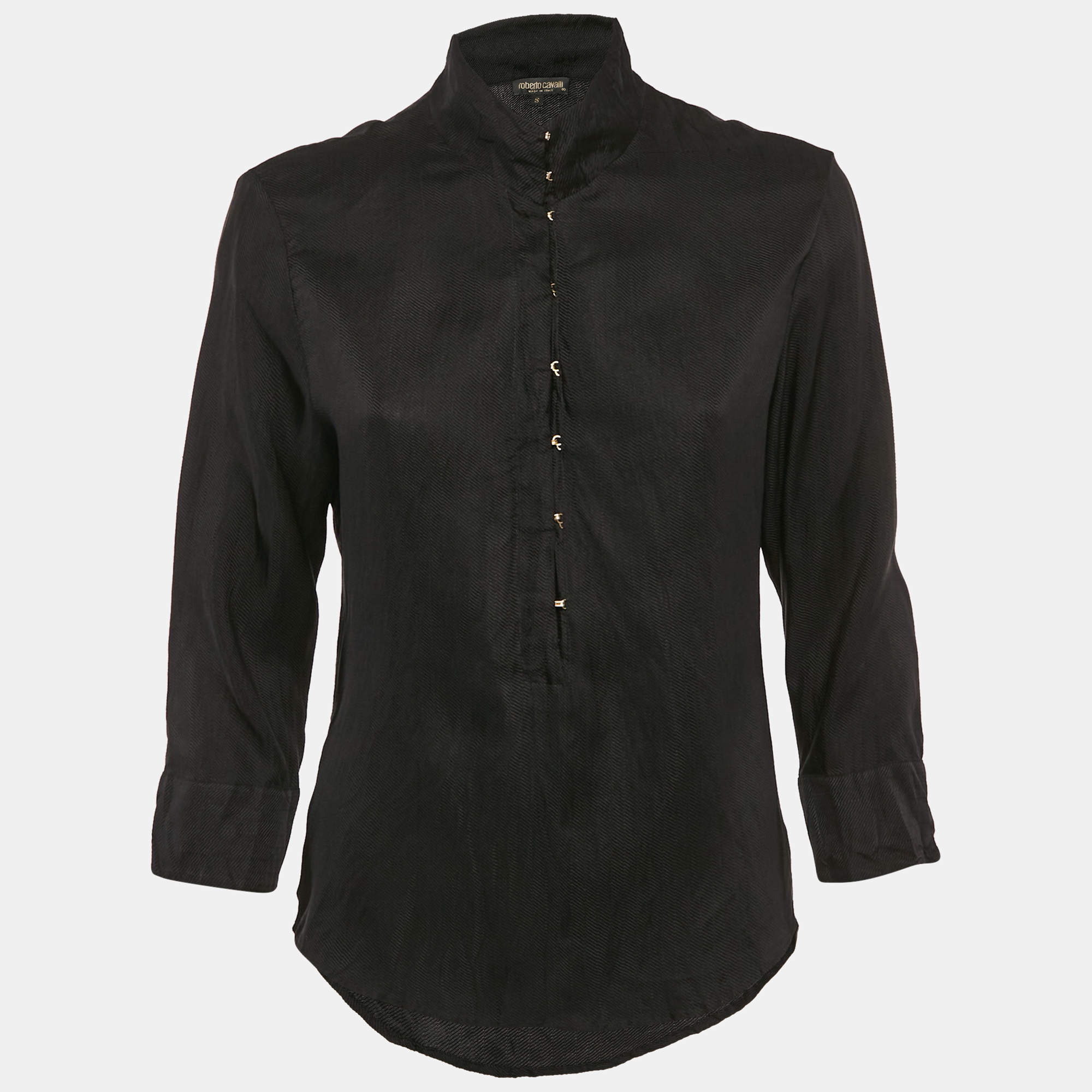 Pre Owned Roberto Cavalli Black Crinkled Crepe Tunic Top S