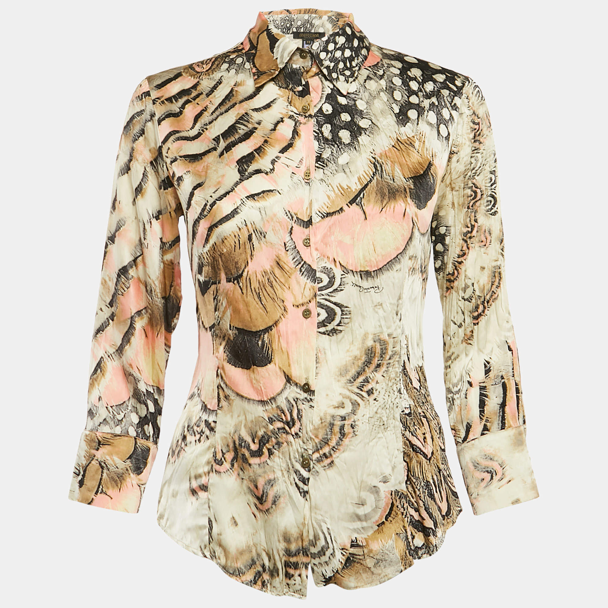Pre Owned Roberto Cavalli Multicolor Printed Silk Shirt XS