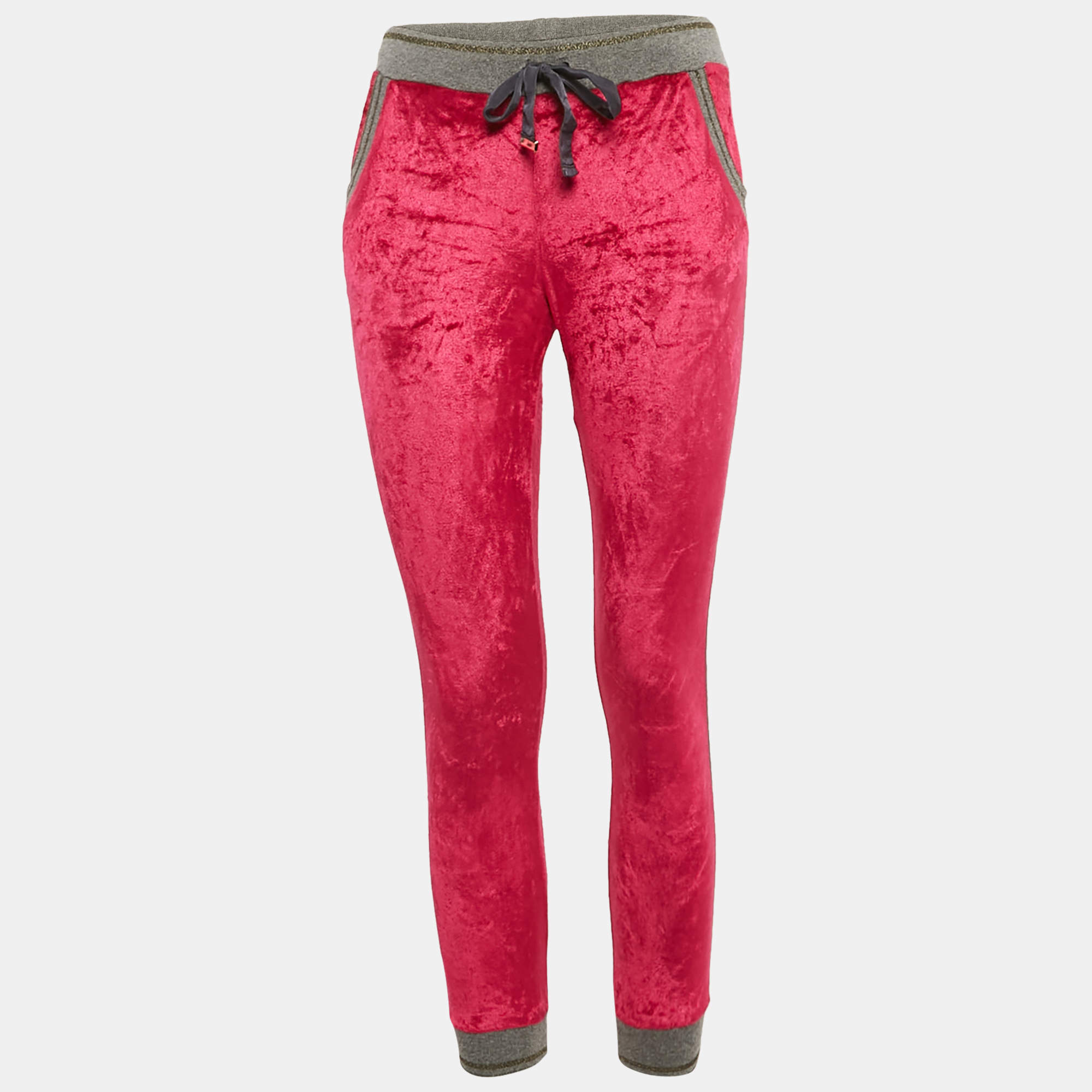 Pre Owned Roberto Cavalli Gym Pink Velvet Jogger Pants M