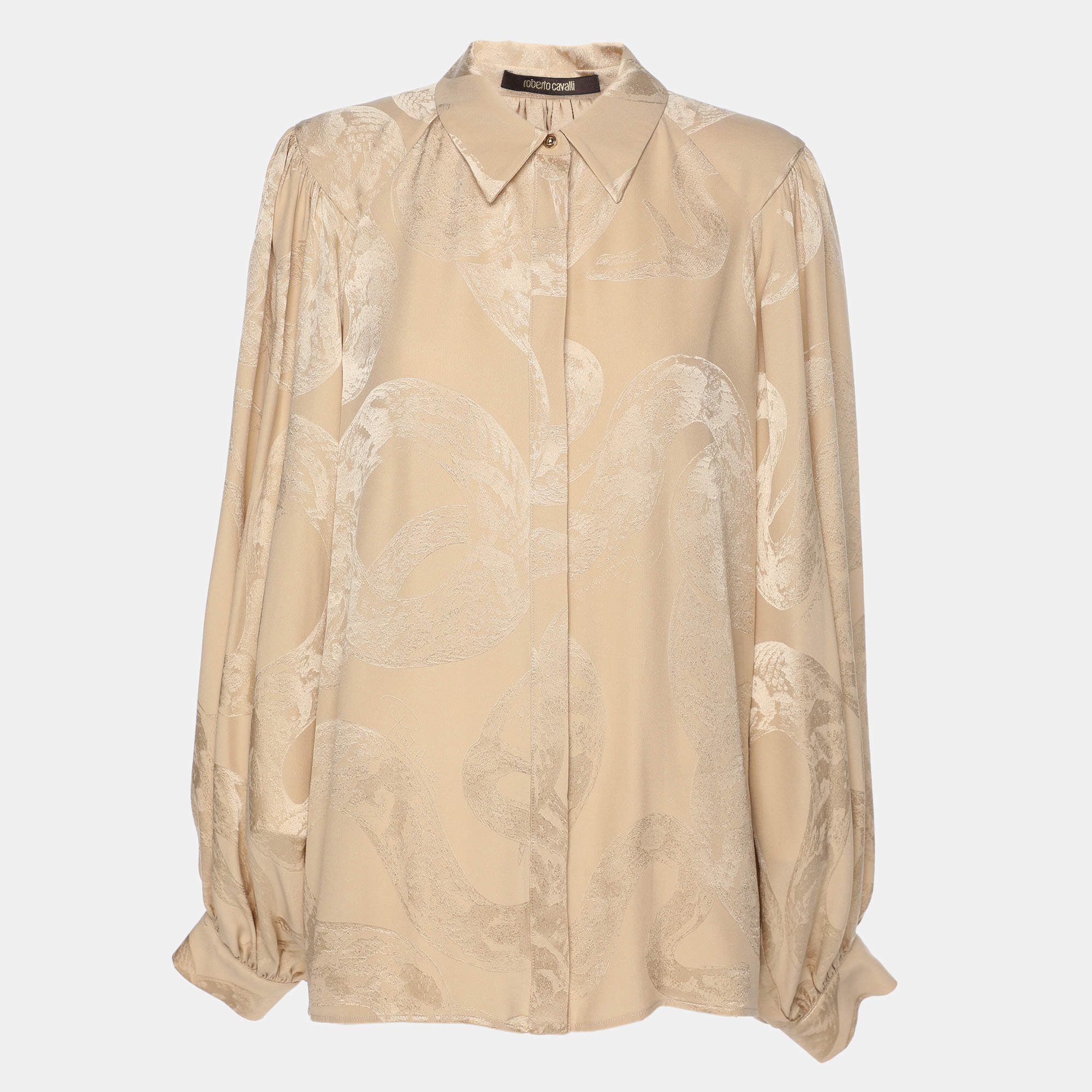 Pre Owned Roberto Cavalli Beige Silk Shirt XL