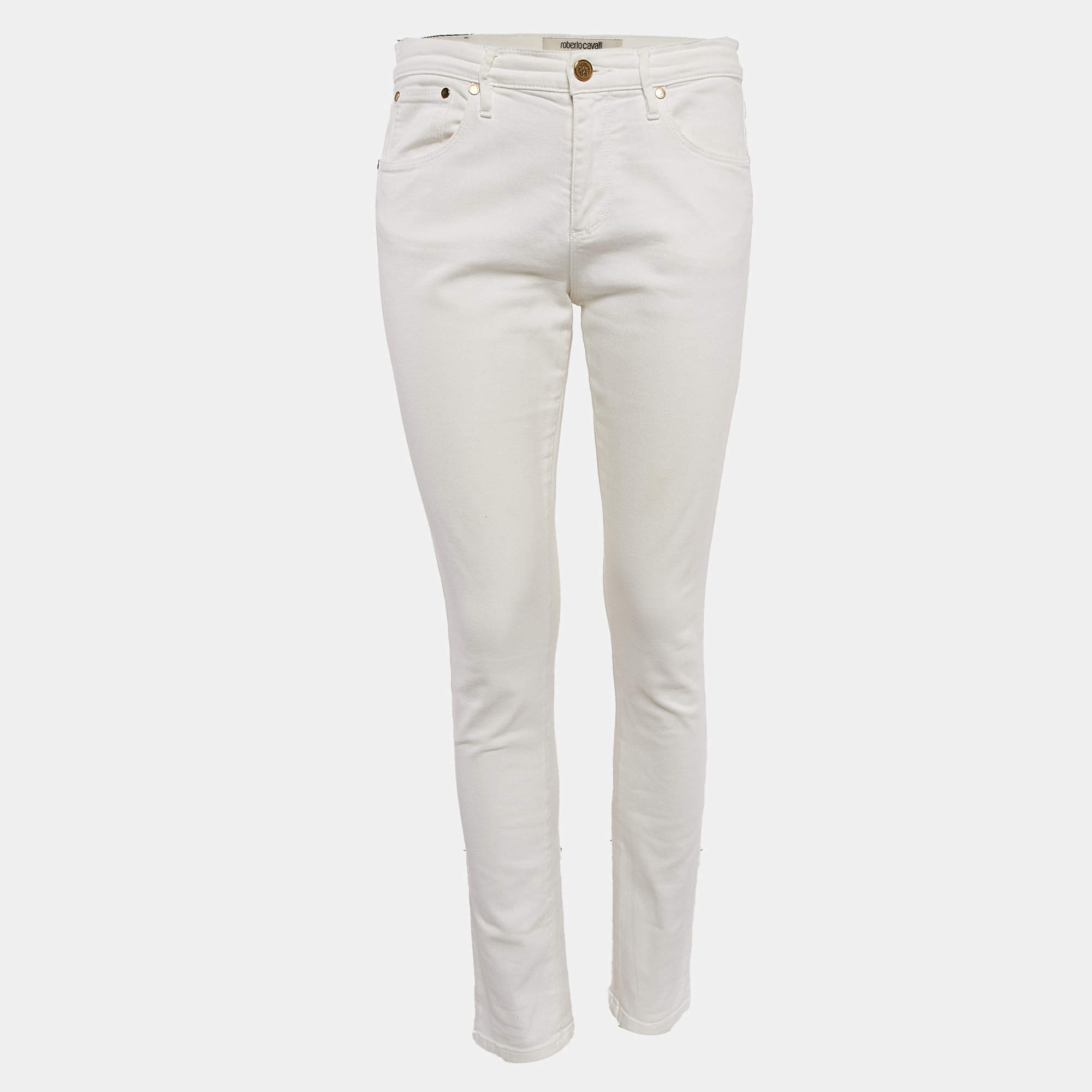 Pre Owned Roberto Cavalli White Denim Skinny Jeans M Waist 30"