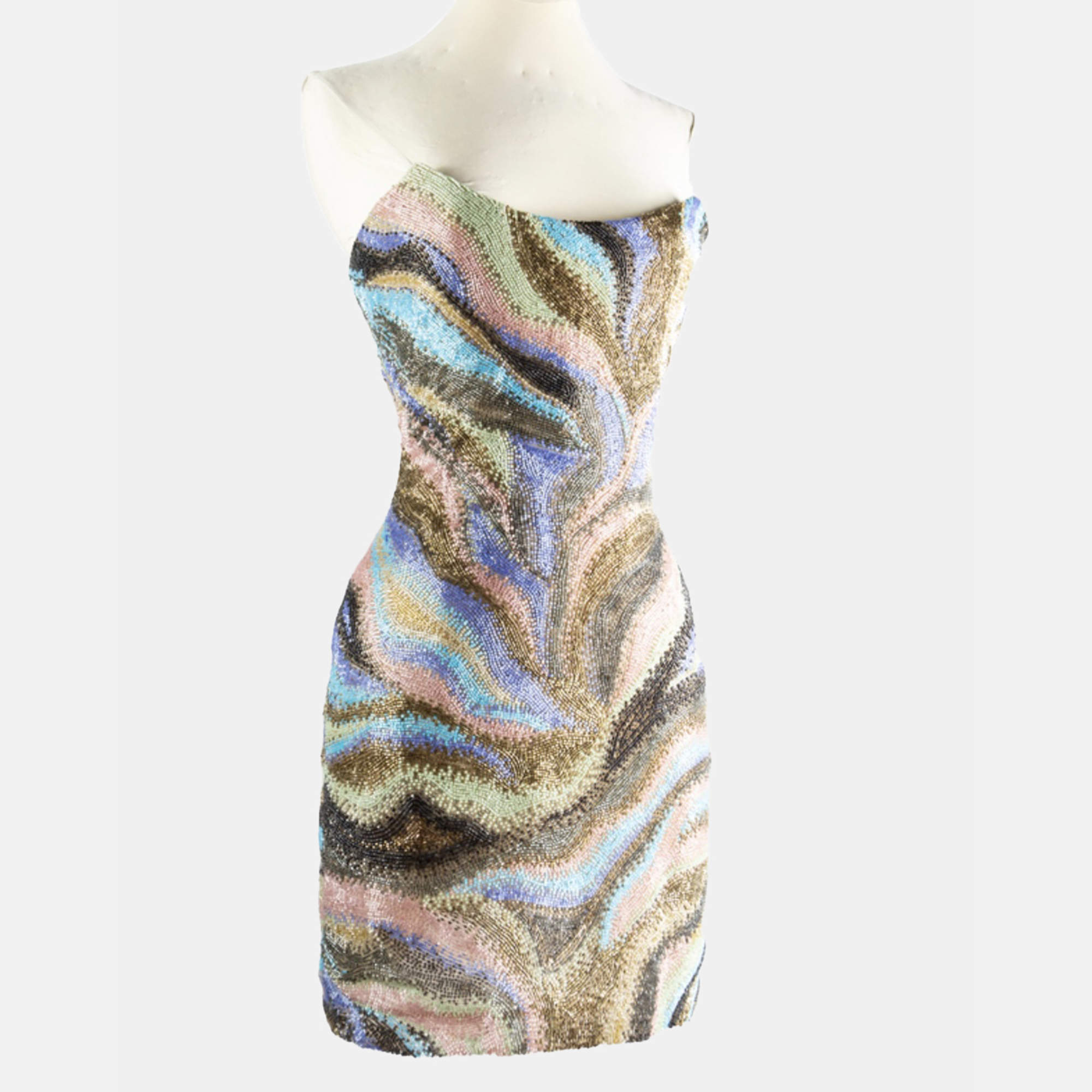 Pre Owned Roberto Cavalli Multicolor Beaded Mini Dress IT 38