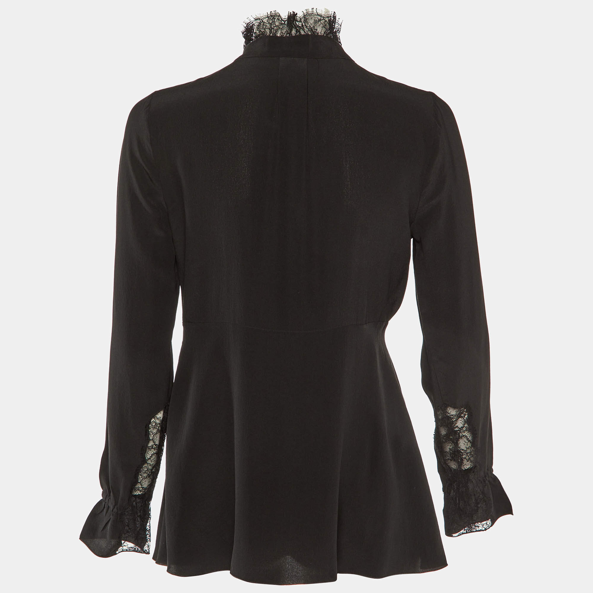 Pre Owned Roberto Cavalli Black Silk Lace Trimmed Top S