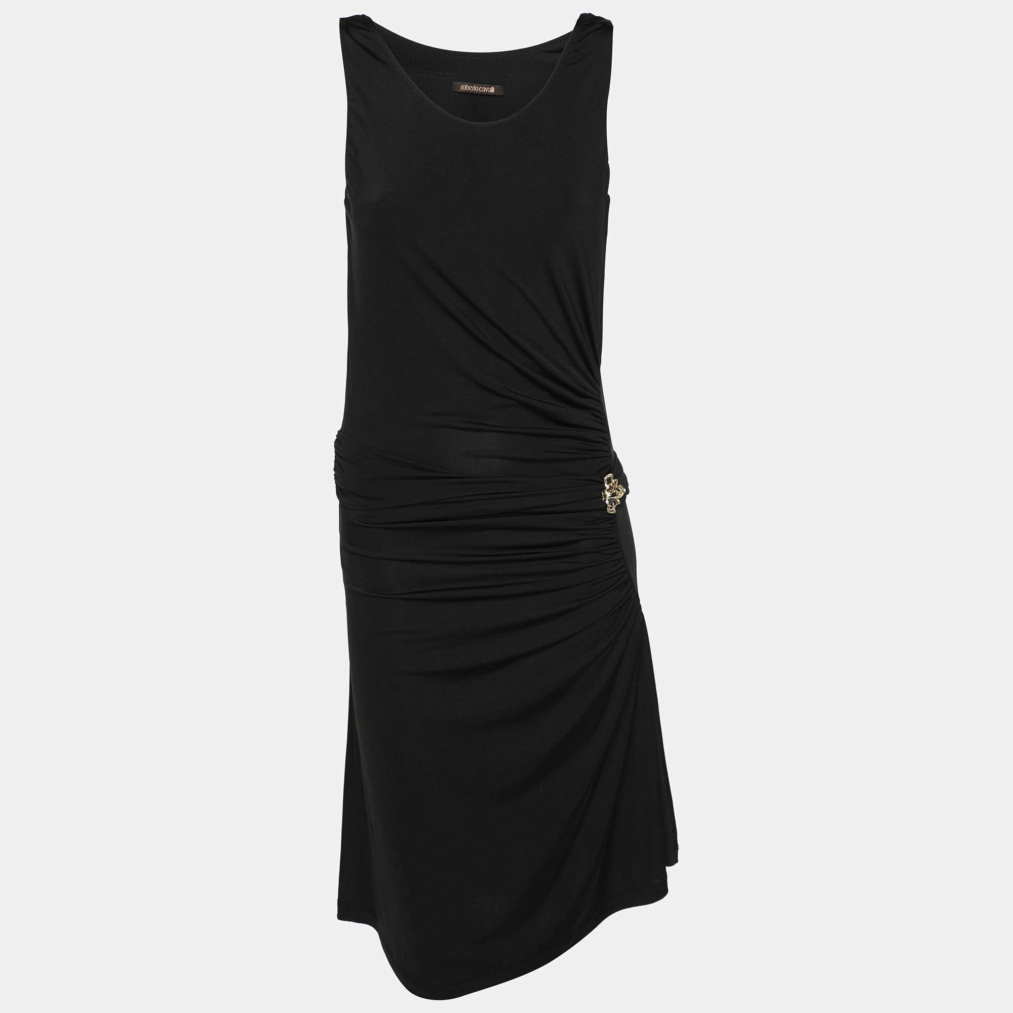 Roberto Cavalli Black Stretch Fabric Embellished Dress S