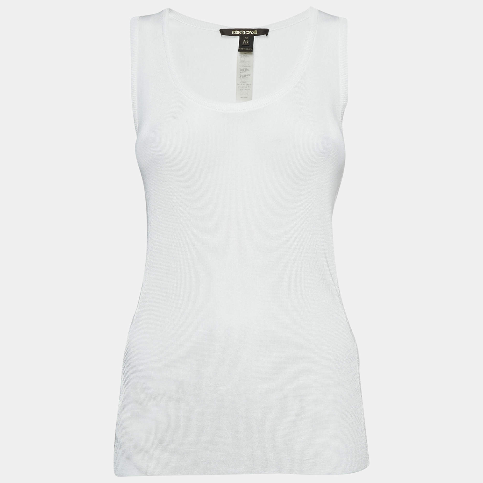 Pre Owned Roberto Cavalli White Jersey Lace Trimmed Tank Top M