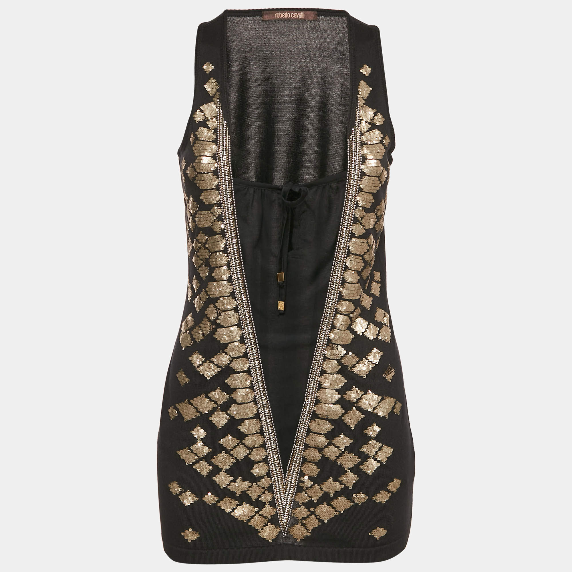 Roberto Cavalli Black Embellished Silk Knit Tank Top M