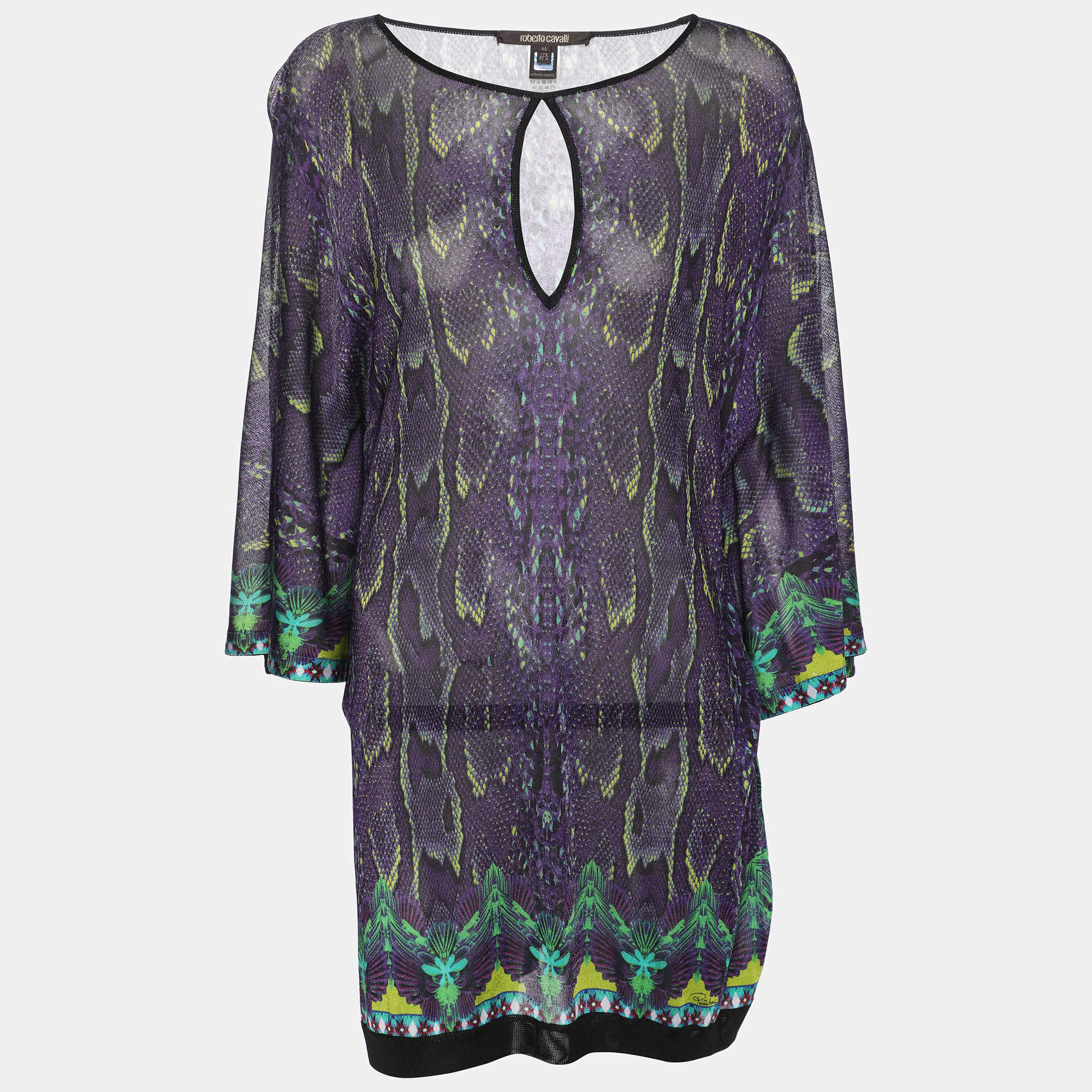 Roberto Cavalli Multicolor Snake Print Viscose Belted Kaftan Top S