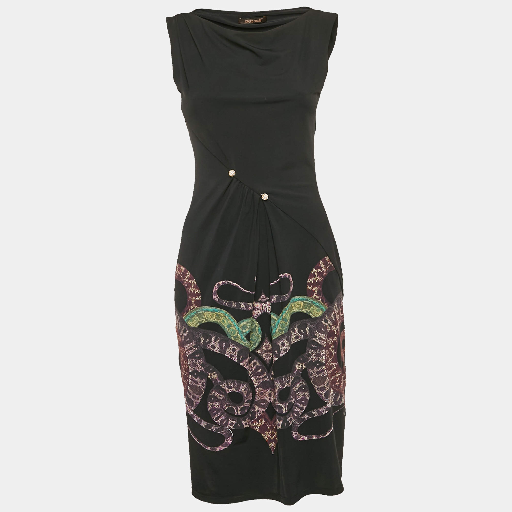 Roberto Cavalli Black Snake Print Jersey Bodycon Dress M