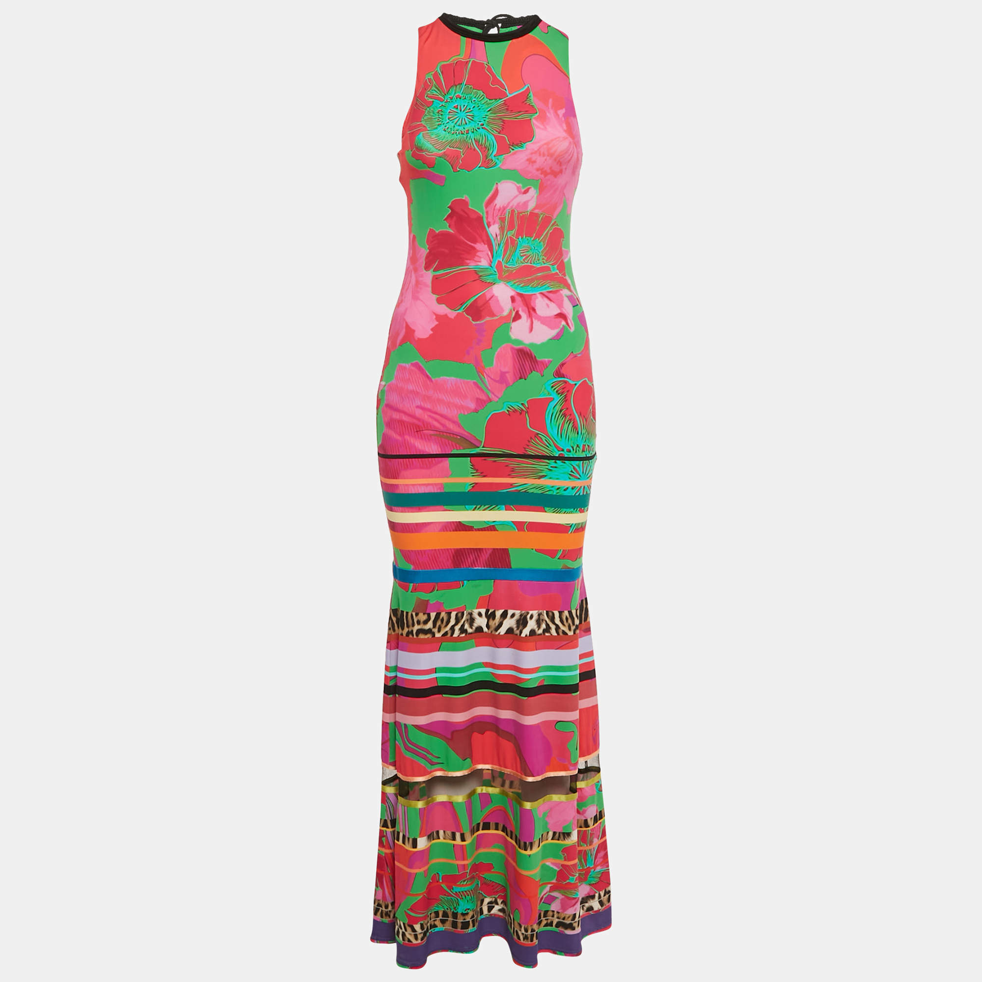 Roberto Cavalli Multicolor Printed Jersey Maxi Dress S