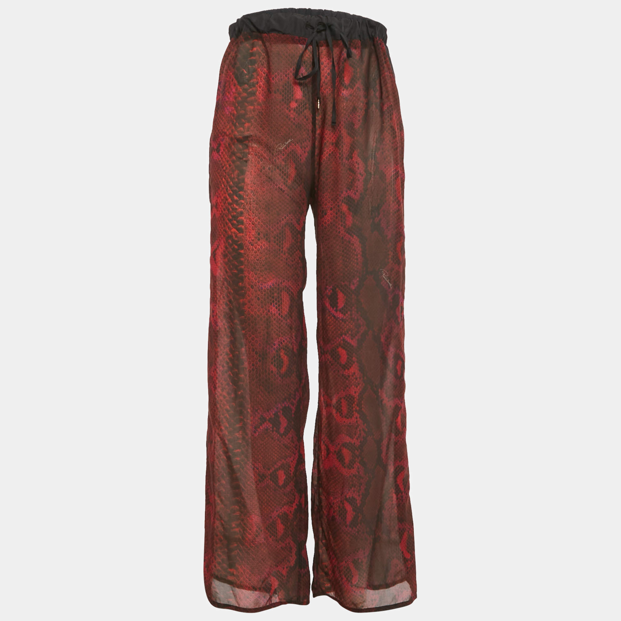 Pre Owned Roberto Cavalli Burgundy Animal Printed Chiffon Palazzo Pants S