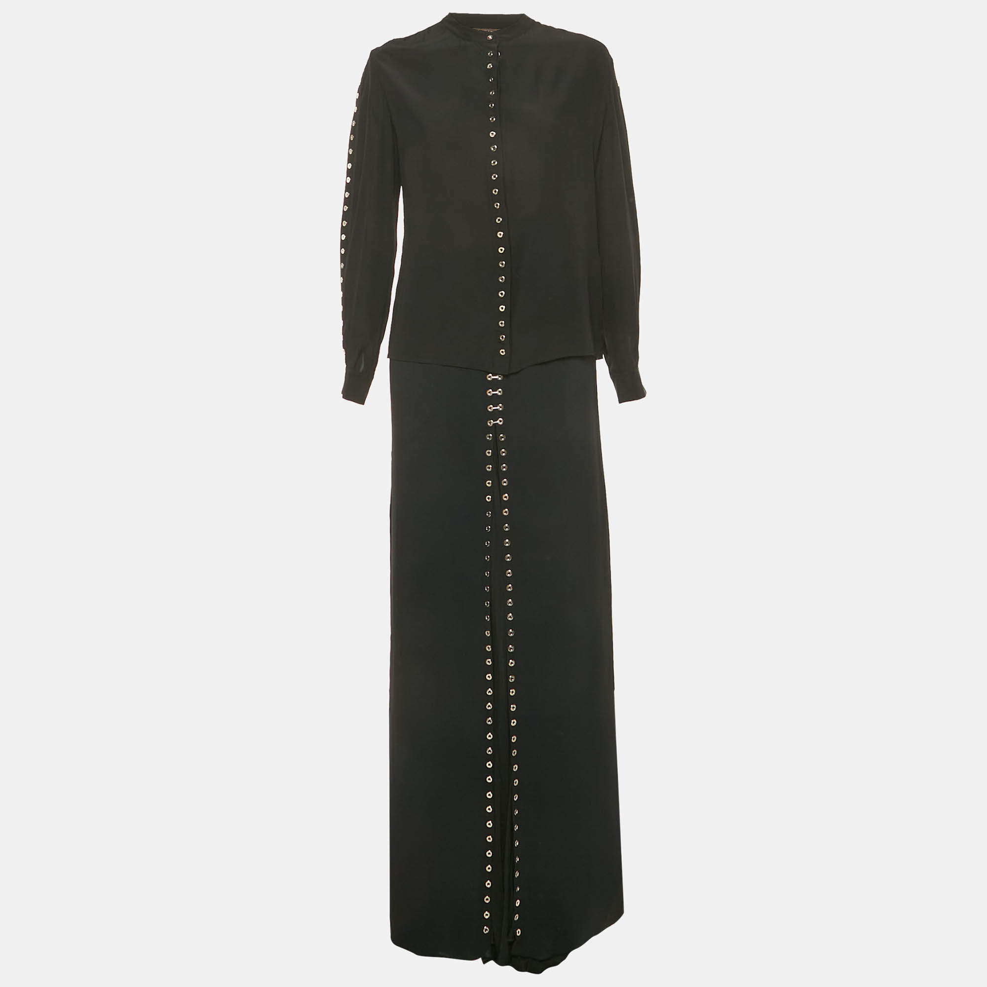 Pre Owned Roberto Cavalli Black Grommet Detail Skirt and Top Set M/L