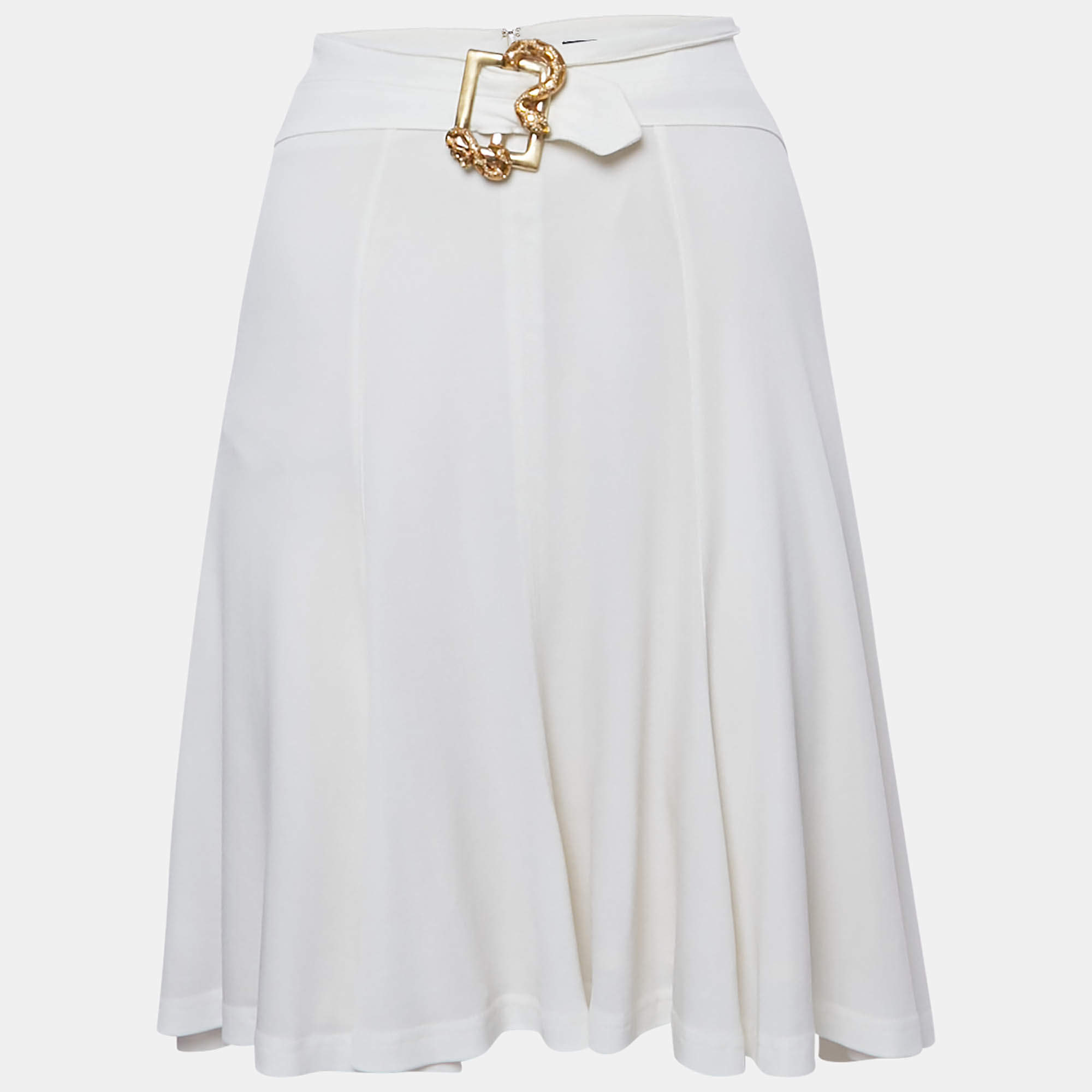 Pre Owned Roberto Cavalli White Jersey Embellished Waist Mini Skirt M