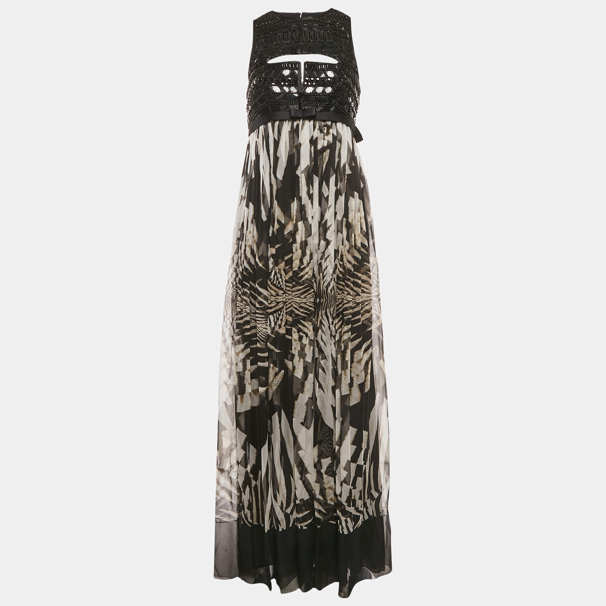 مملوكة مسبقًا Roberto Cavalli Black Crystal Embellished Silk Maxi Dress M