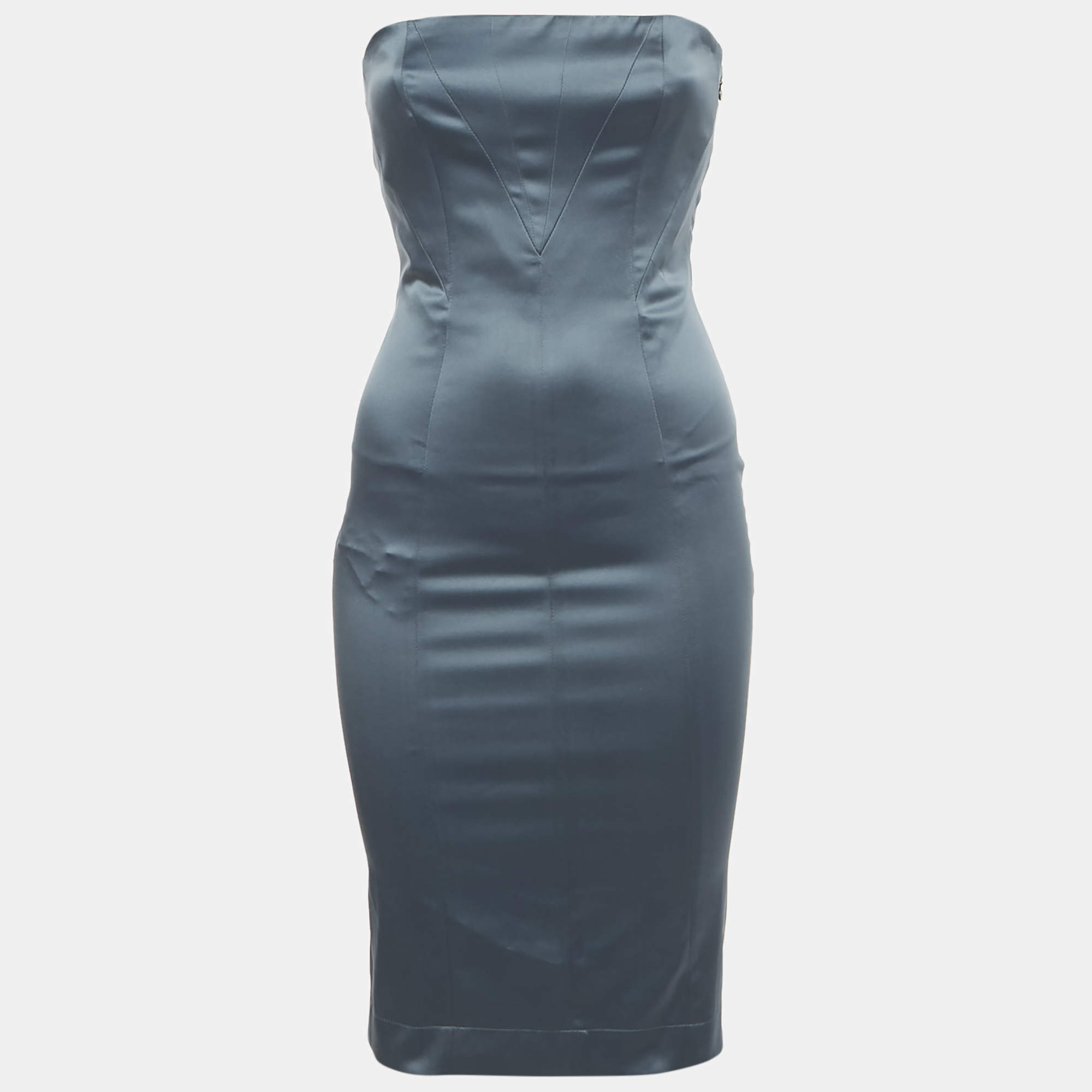 Pre Owned Roberto Cavalli Teal Blue Satin Corset Detail Strapless Mini Dress XS