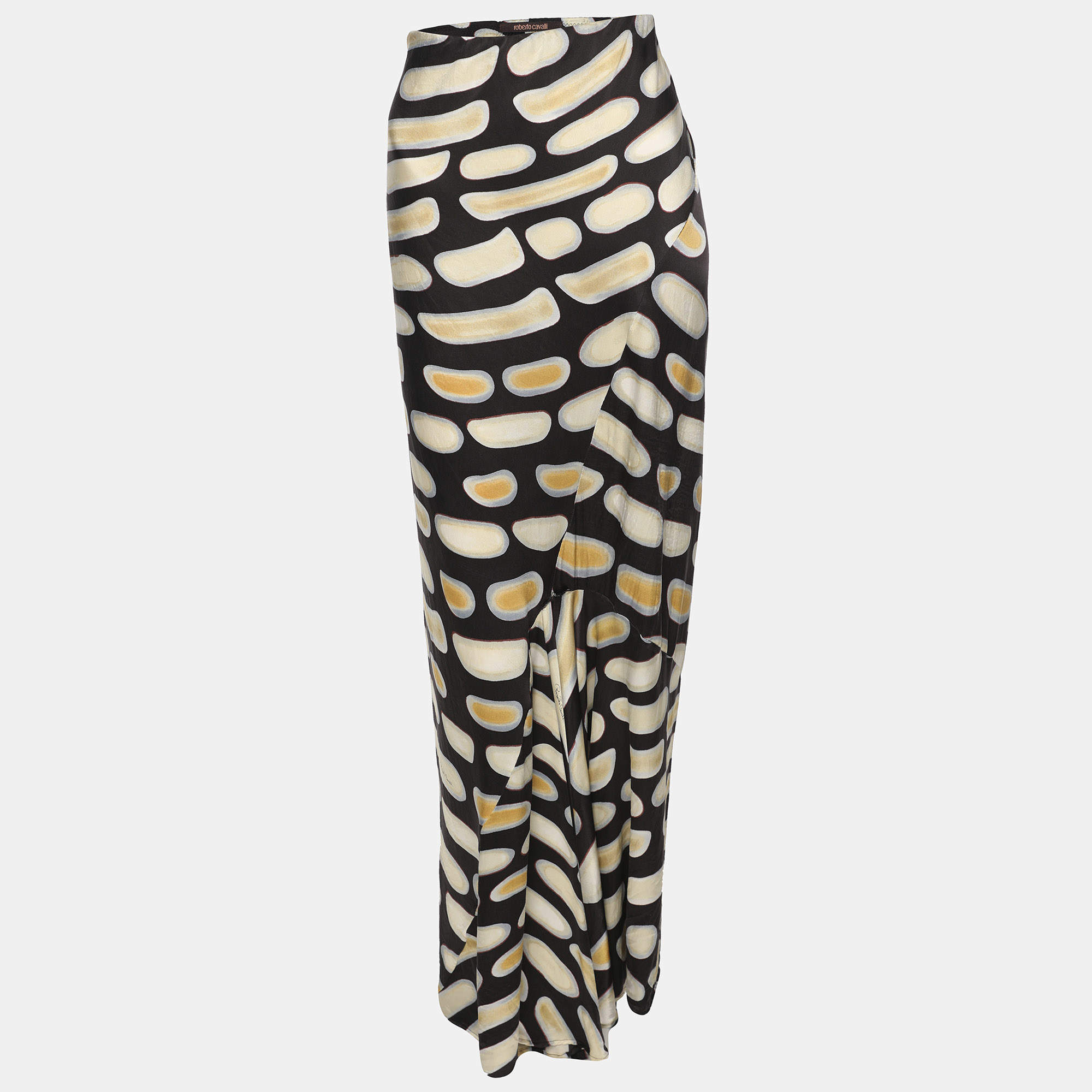 Pre Owned Roberto Cavalli Multicolor Printed Satin Maxi Skirt L