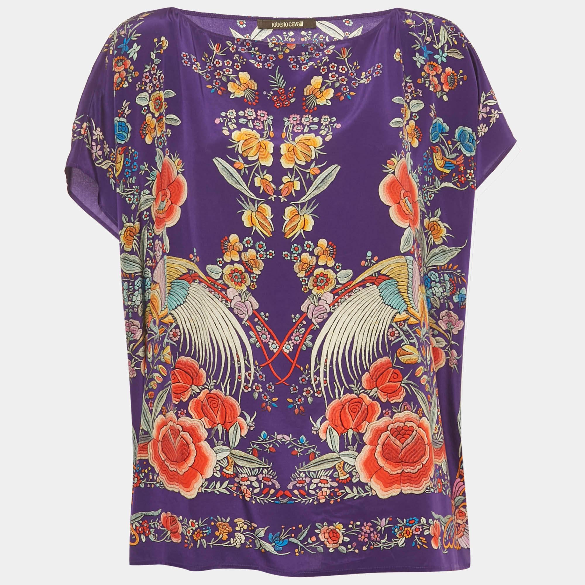 Pre Owned Roberto Cavalli Purple Printed Silk Kaftan Top S