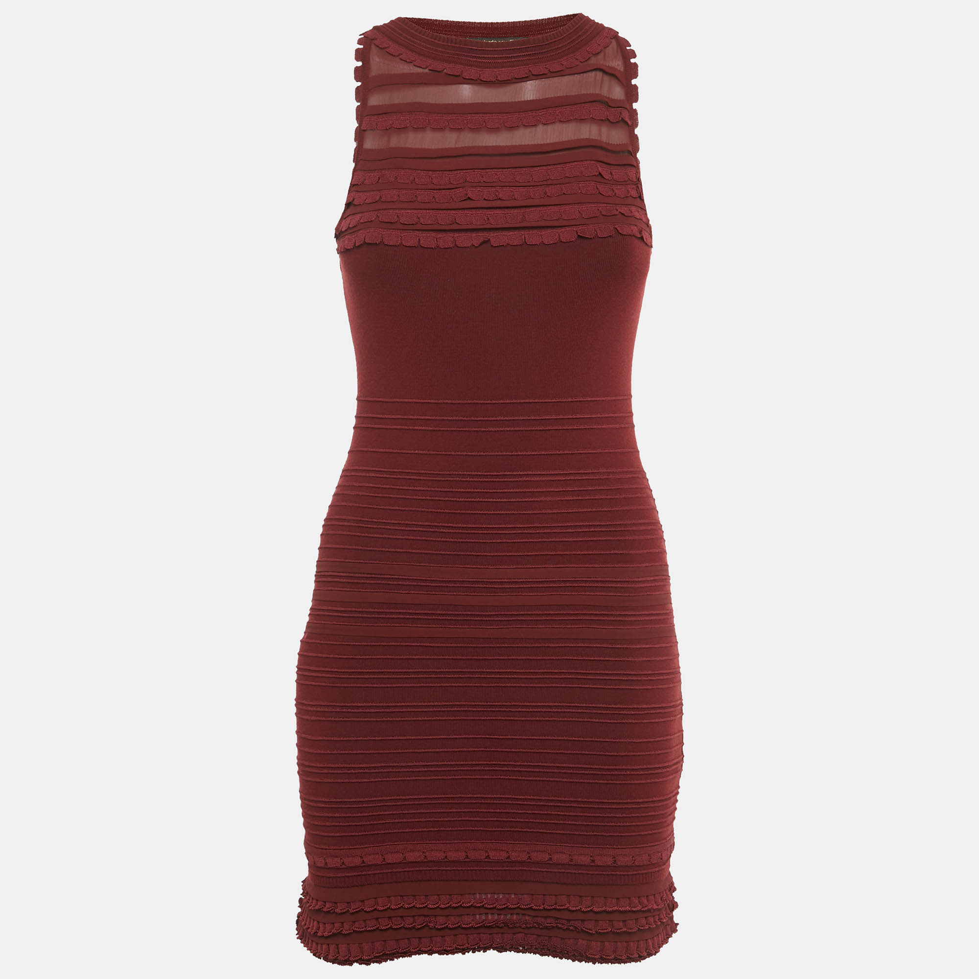 Pre Owned Roberto Cavalli Burgundy Wool Knit Sleeveless Bodycon Dress S