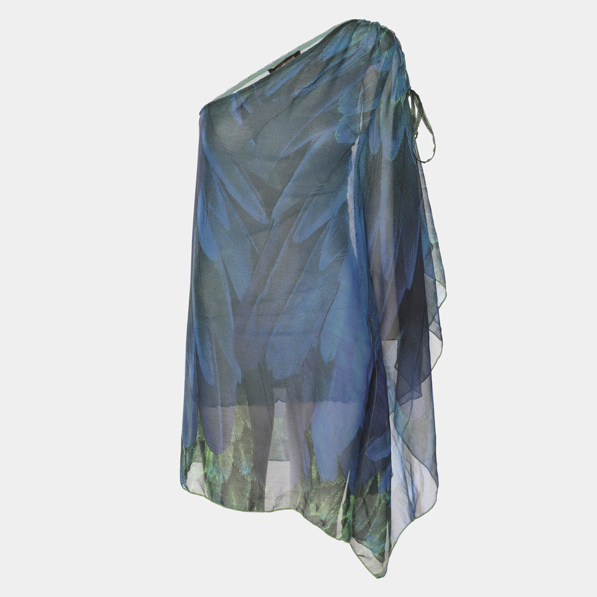 Pre Owned Roberto Cavalli Blue/Green Chiffon Off Shoulder Top M