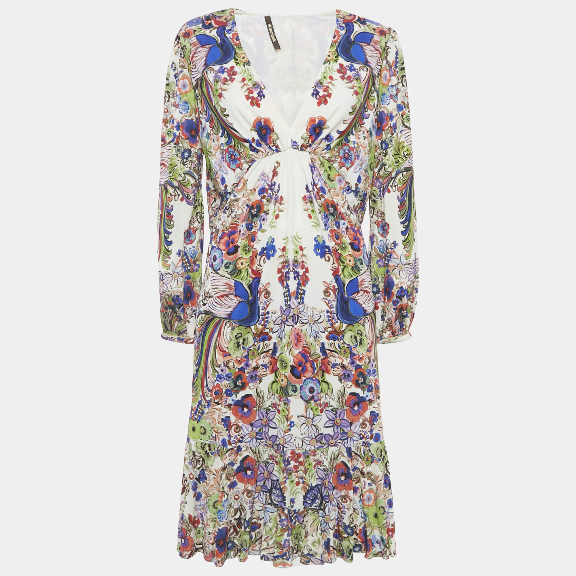 Pre Owned Roberto Cavalli Multicolor Floral Print Crepe Midi Dress M