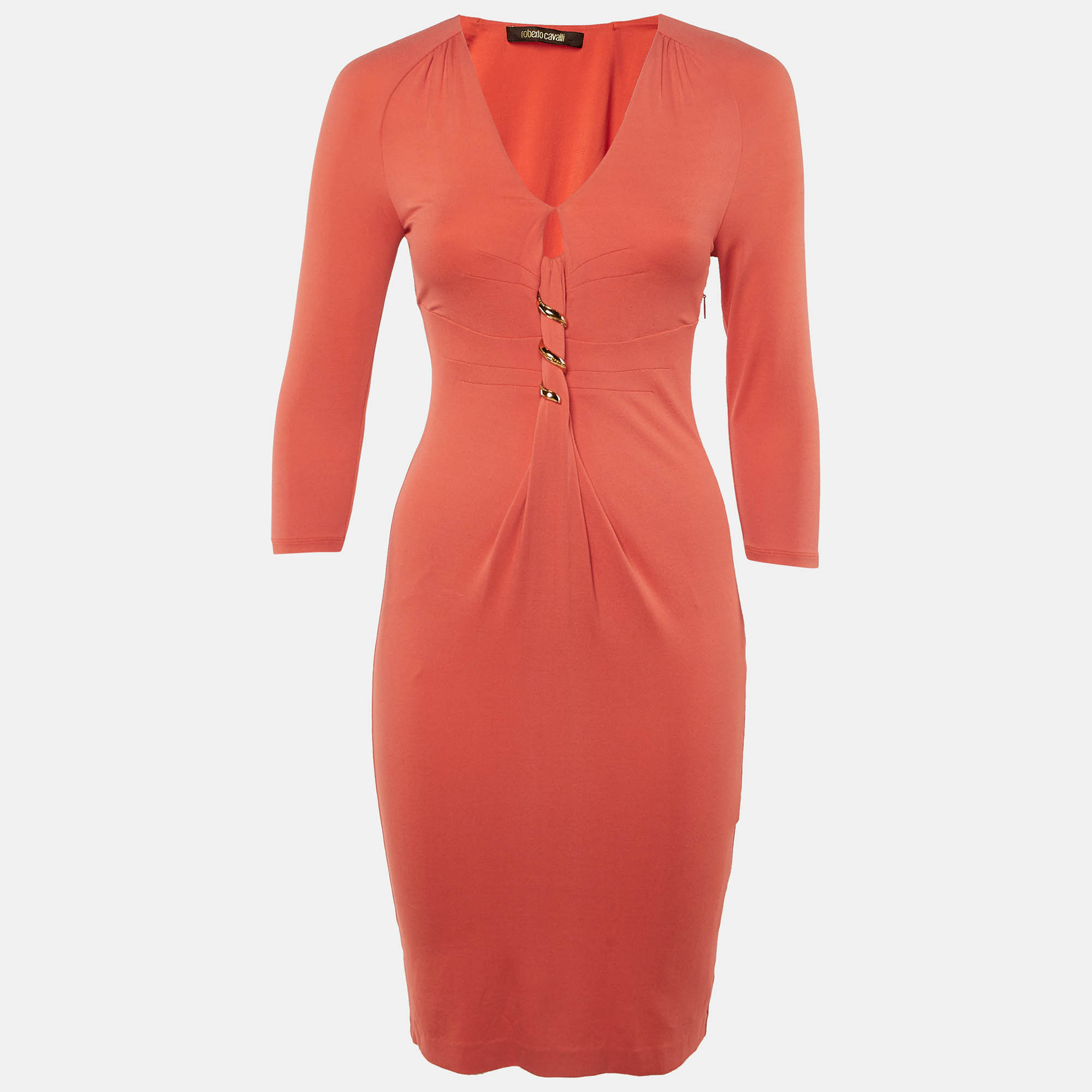 Pre Owned Roberto Cavalli Pink Knit Long Sleeve Mini Dress S