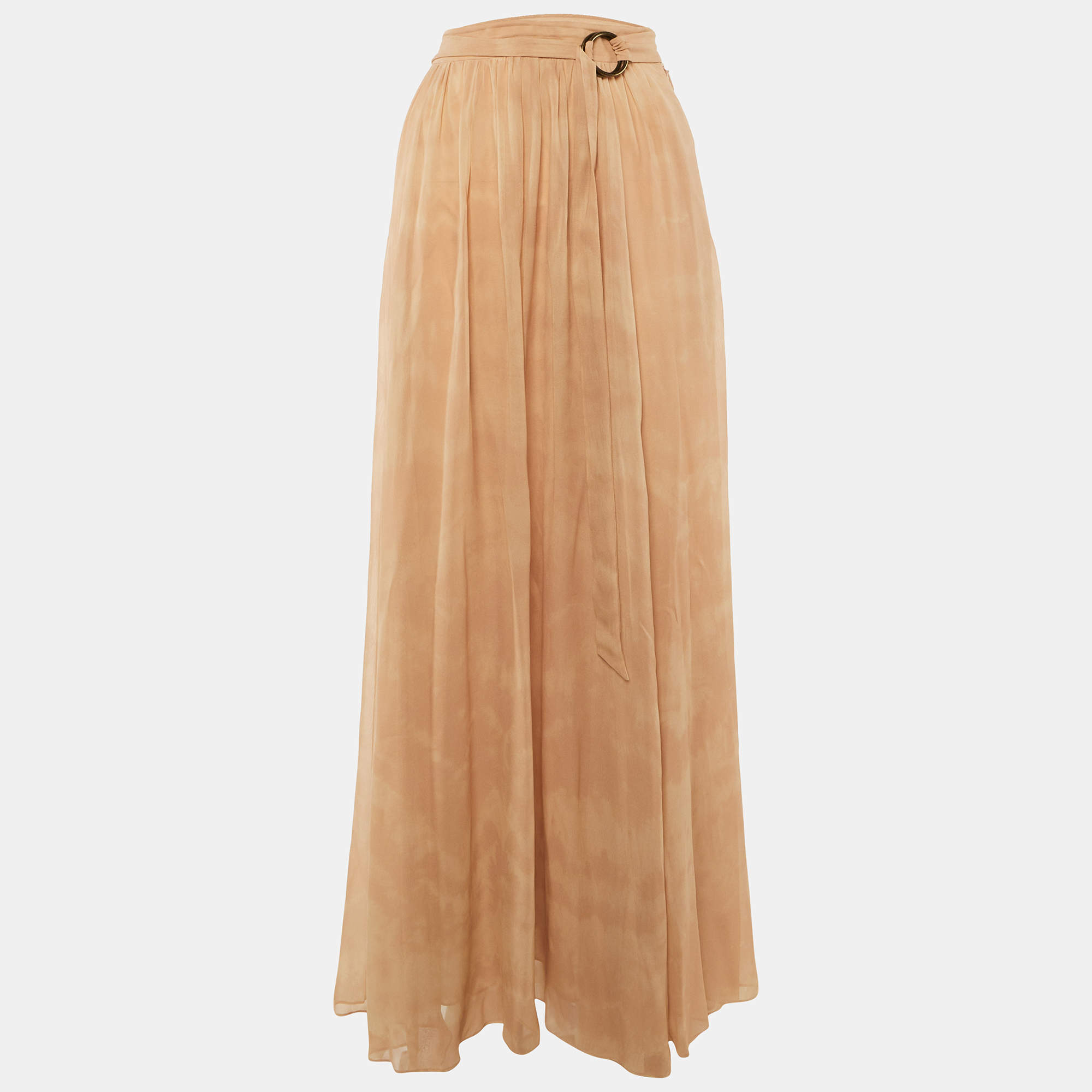 Pre Owned Roberto Cavalli Beige Tie Dye Silk Belted Maxi Skirt S 