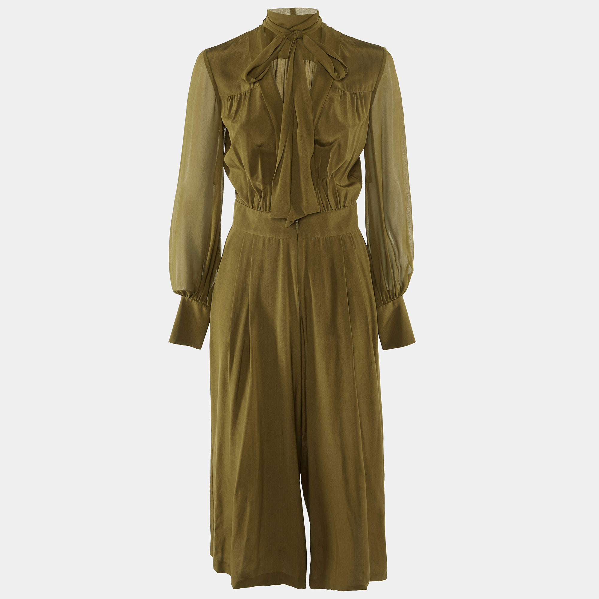 Pre Owned Roberto Cavalli Olive Green Silk Wide Leg Jumpsuit S