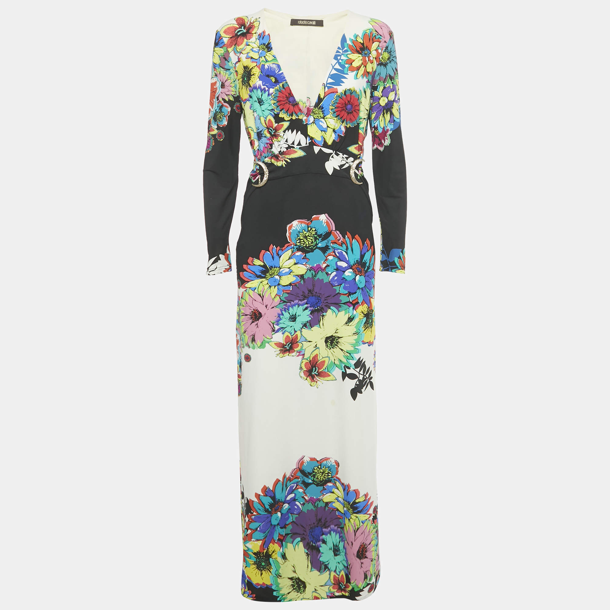 Pre Owned Roberto Cavalli Multicolor Printed Jersey Maxi Dress L