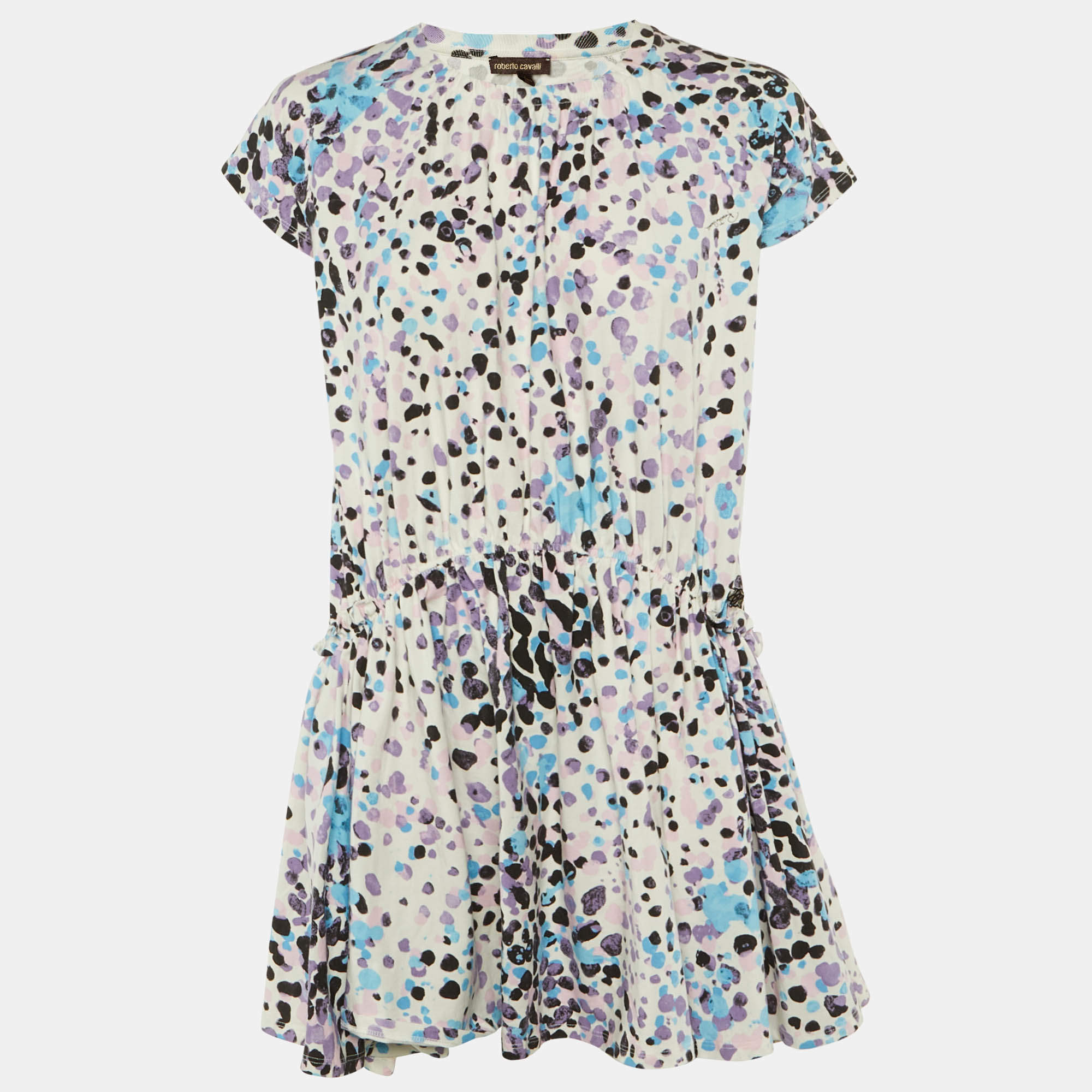 Pre Owned Roberto Cavalli White Printed Cotton Mini Dress L