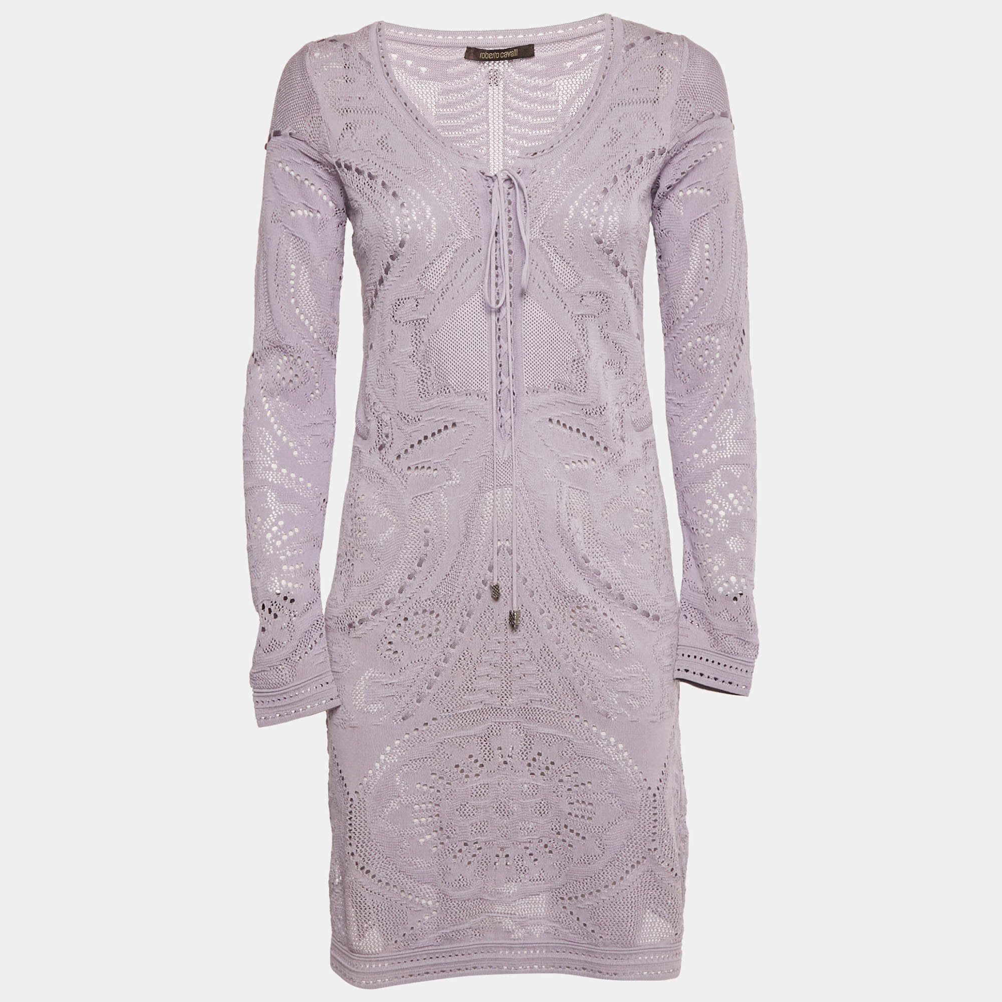 Pre Owned Roberto Cavalli Lavender Knit Mini Dress S 