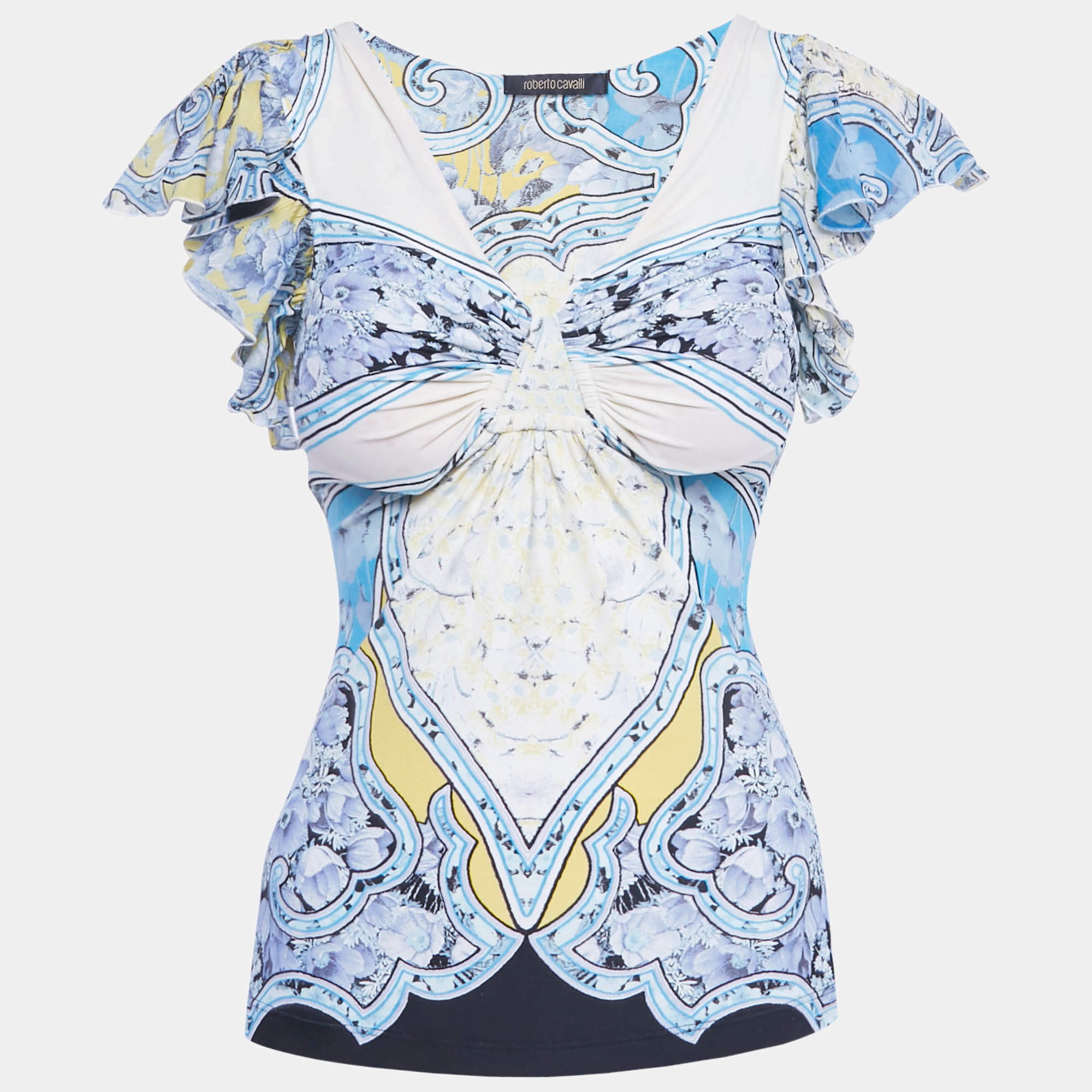 Pre Owned بلوزة روبرتو كافالي طباعة متعدد الألوان بأكمام قصيرة جيرسي مقاس صغير - سمول