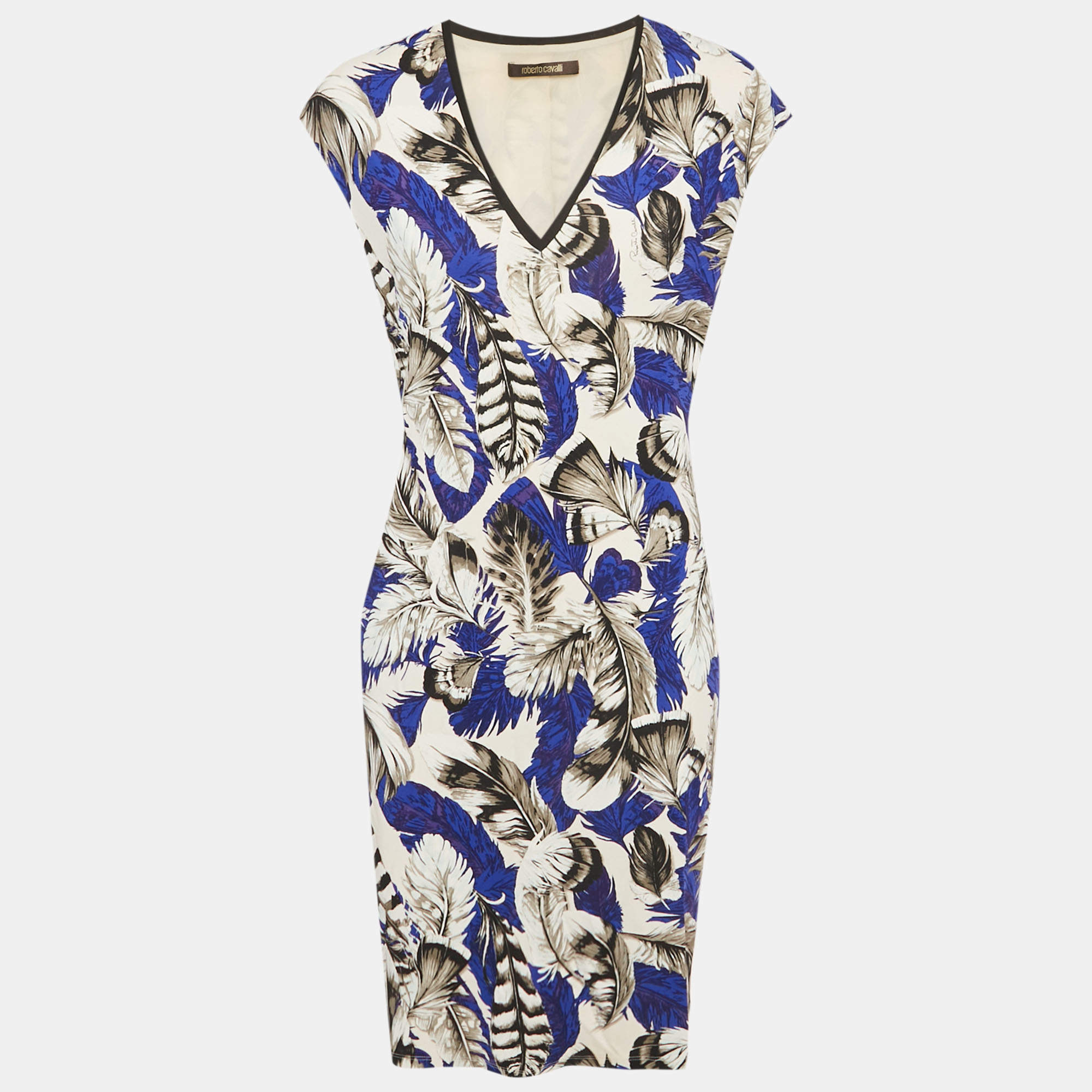 Pre Owned Roberto Cavalli Multicolor Printed Jersey Midi Dress L