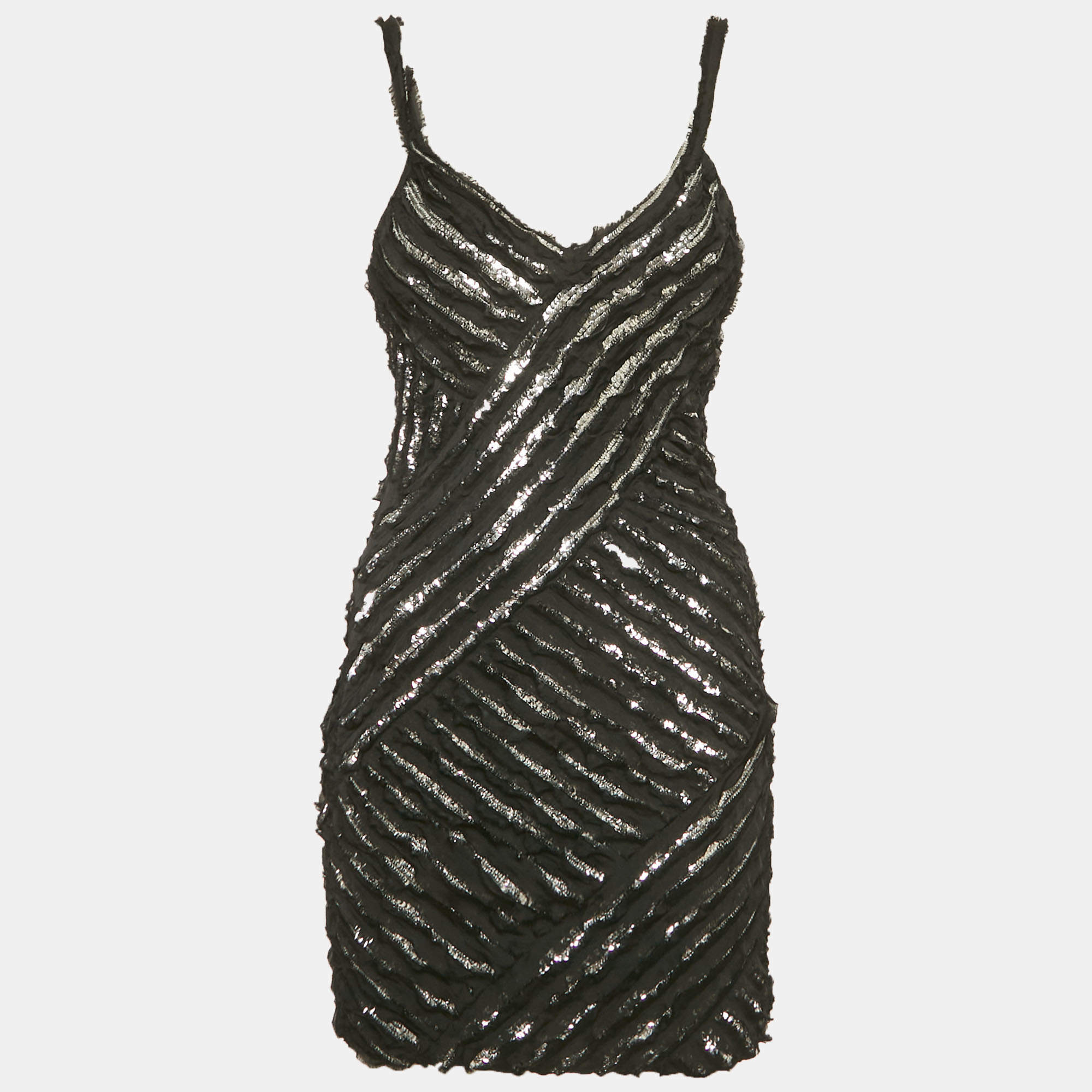 Pre Owned Roberto Cavalli Black Silk Strappy Mini Dress S
