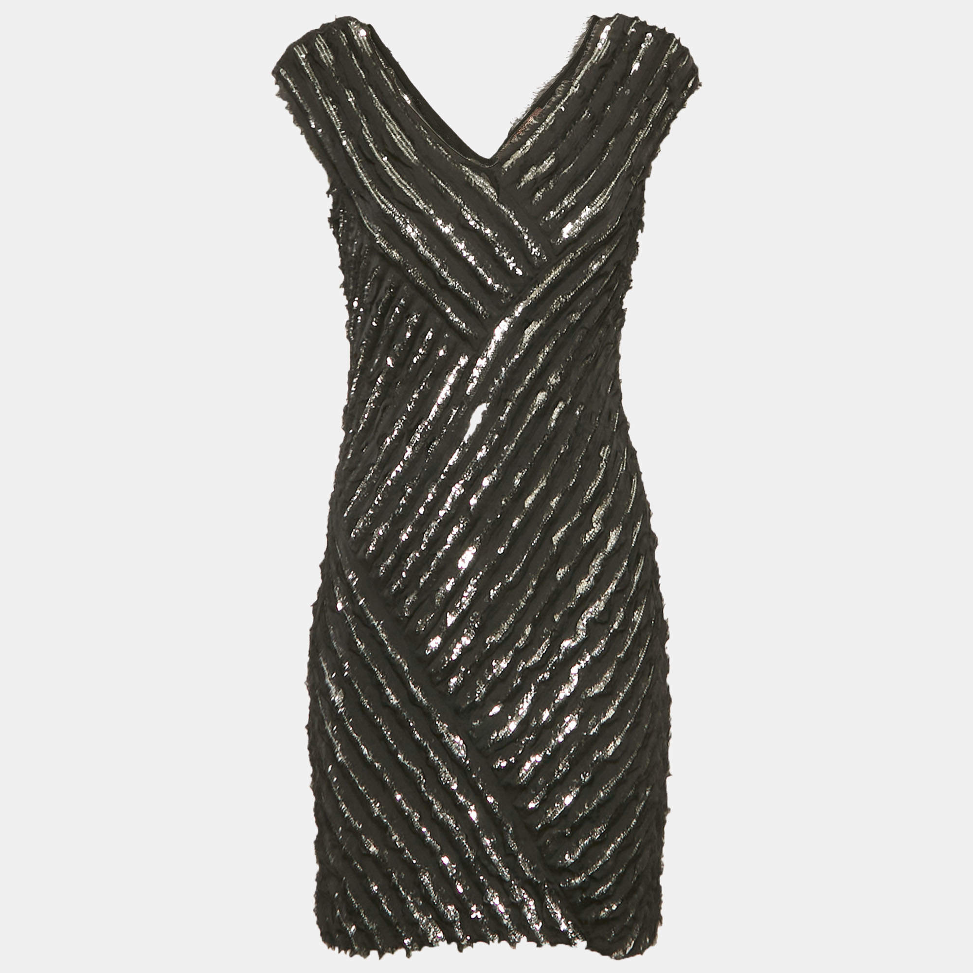 مملوكة مسبقًا Roberto Cavalli Black Silk Sequin Mini Dress M
