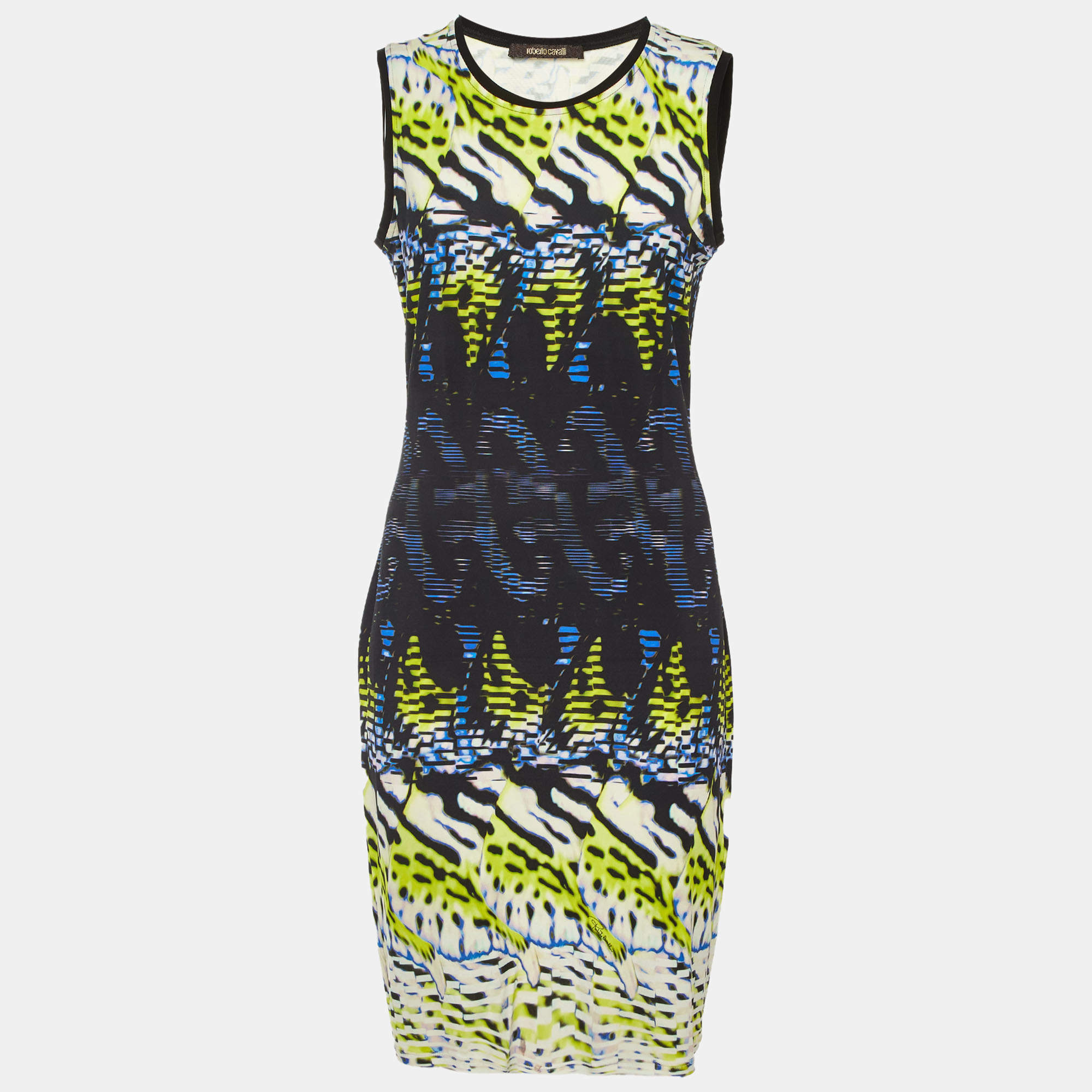 Pre Owned Roberto Cavalli Multicolor Printed Crepe Sleeveless Dress M