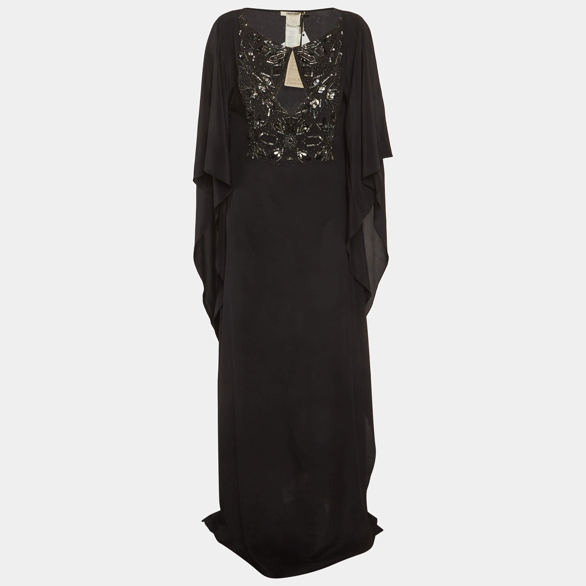مملوكة مسبقًا Roberto Cavalli Black Silk Embroidered Maxi Kaftan M