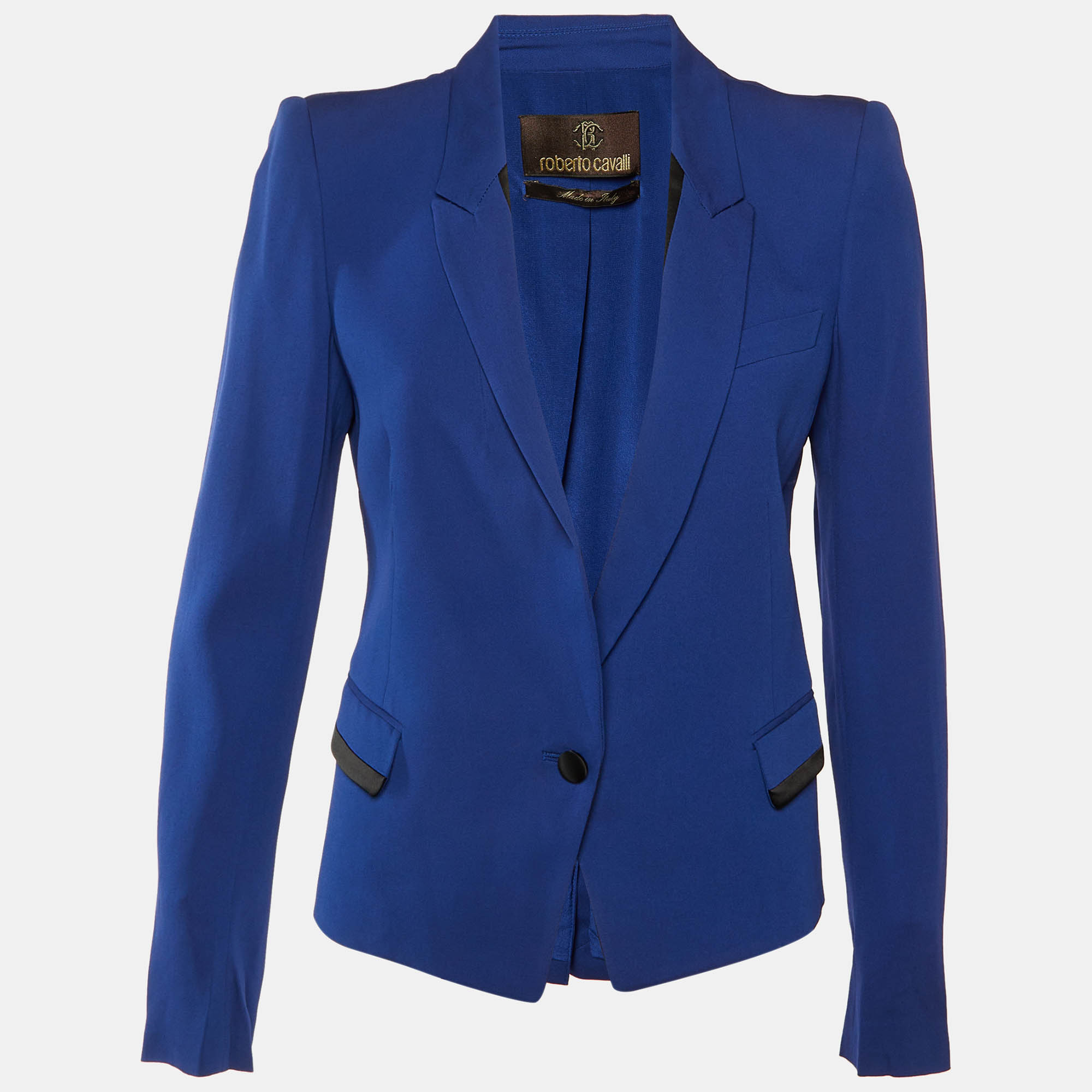 Pre Owned Roberto Cavalli Blue Crepe Tailored Blazer M